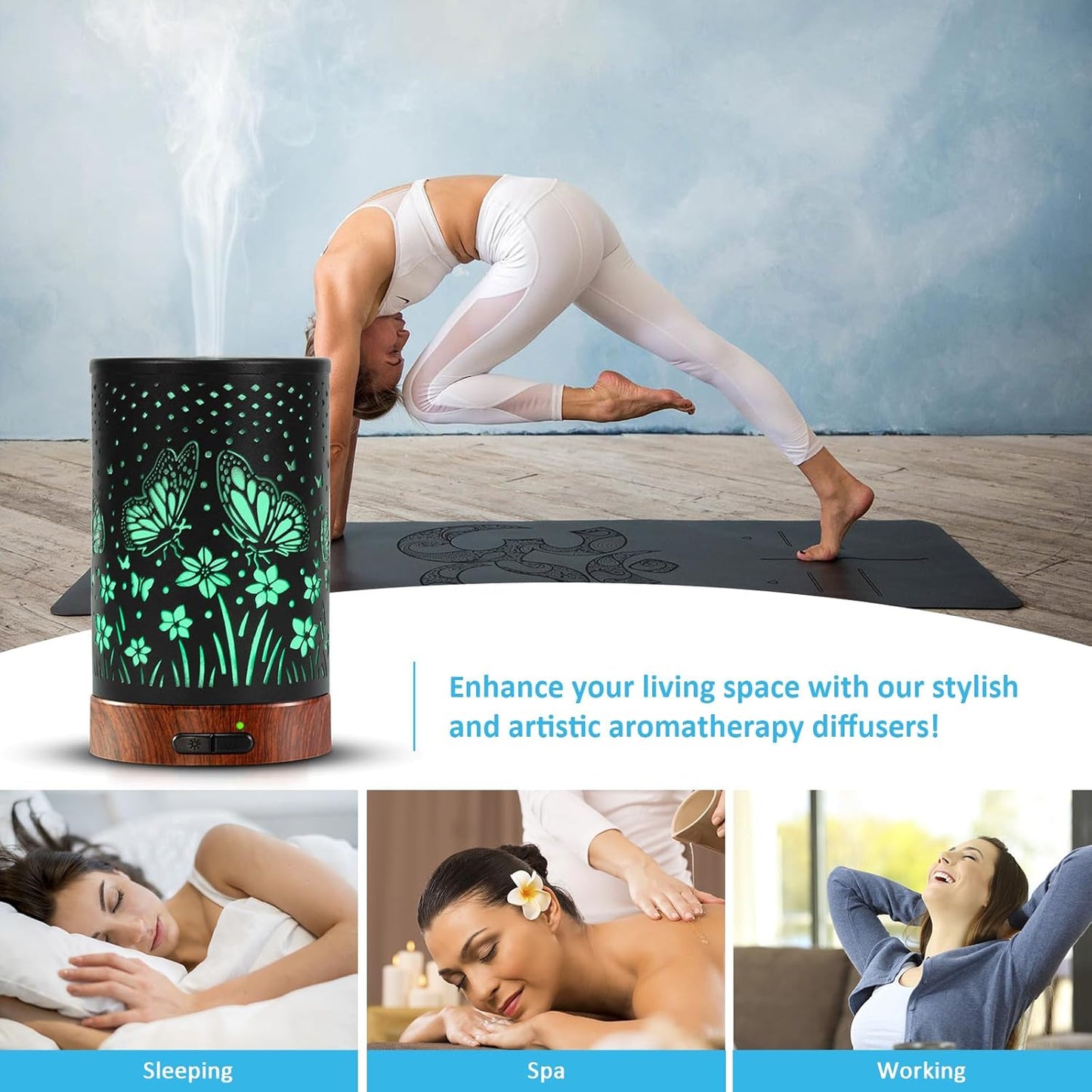 Essential Oil Diffuser - 150ML Metal Aromatherapy Diffuser for Essential Oils with 7 Colors Lights Gifts for Mom Waterless Auto Shut-Off & Ultrasonic Cool Mist Diffuser, Ambience for Home