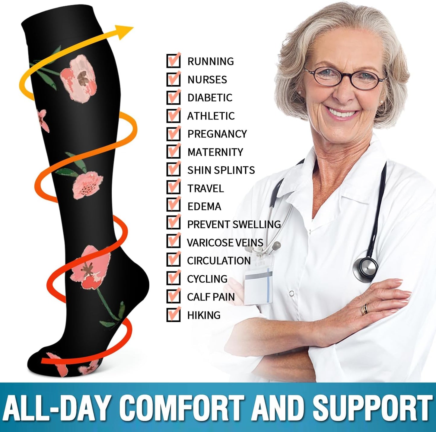 6 Pack Copper Compression Socks for Women and Men Circulation-Best Support for Medical, Running,Nursing,Athletic