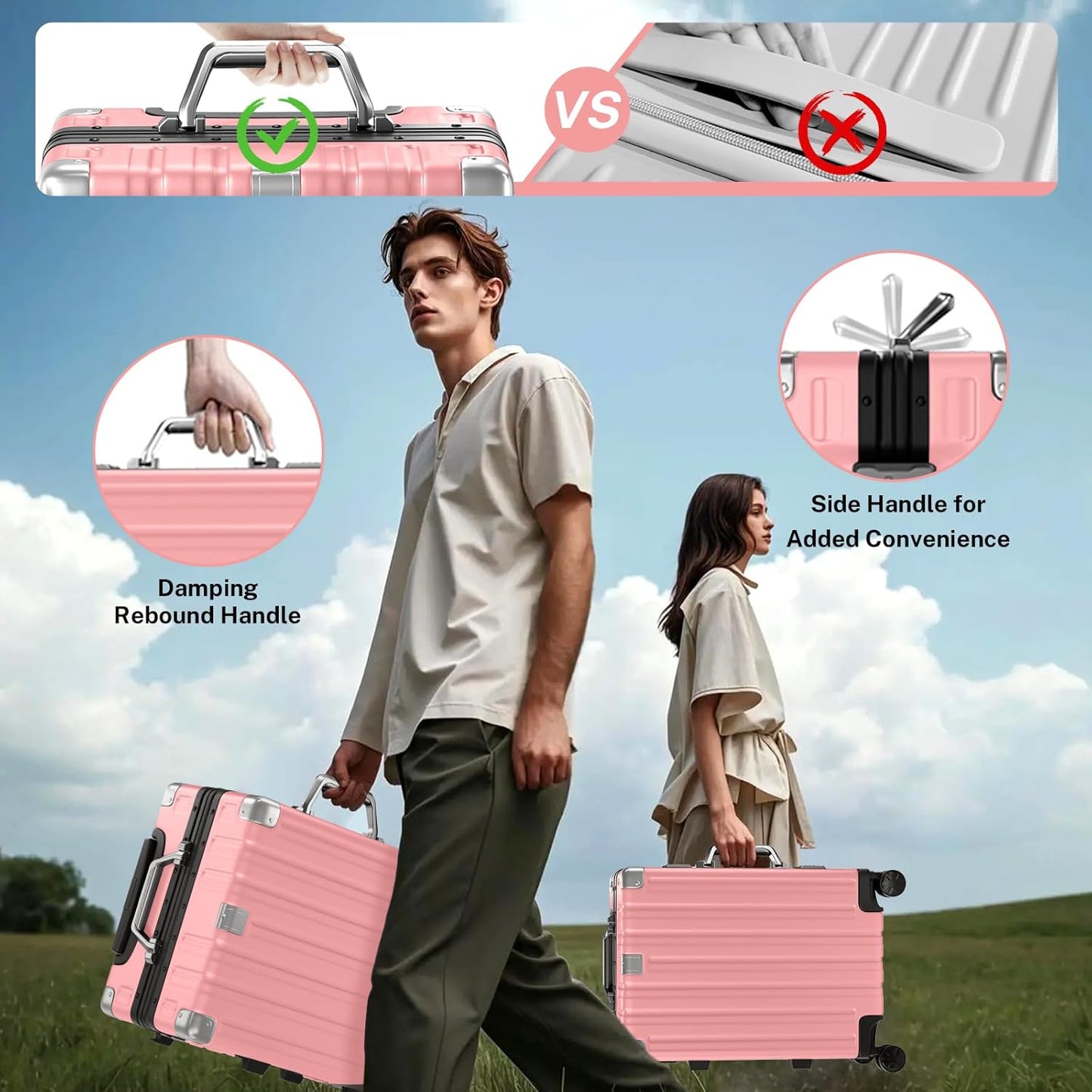 Krute Luggage 24 Inch Aluminum Frame Zipperless Suitcase with Spinner Wheels Checked Luggage PC+ABS Lightweight Hardshell