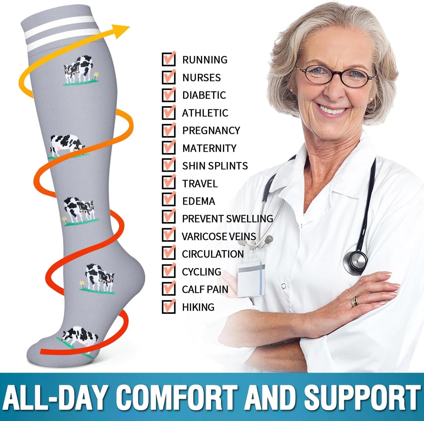 6 Pack Copper Compression Socks for Women and Men Circulation-Best Support for Medical, Running,Nursing,Athletic