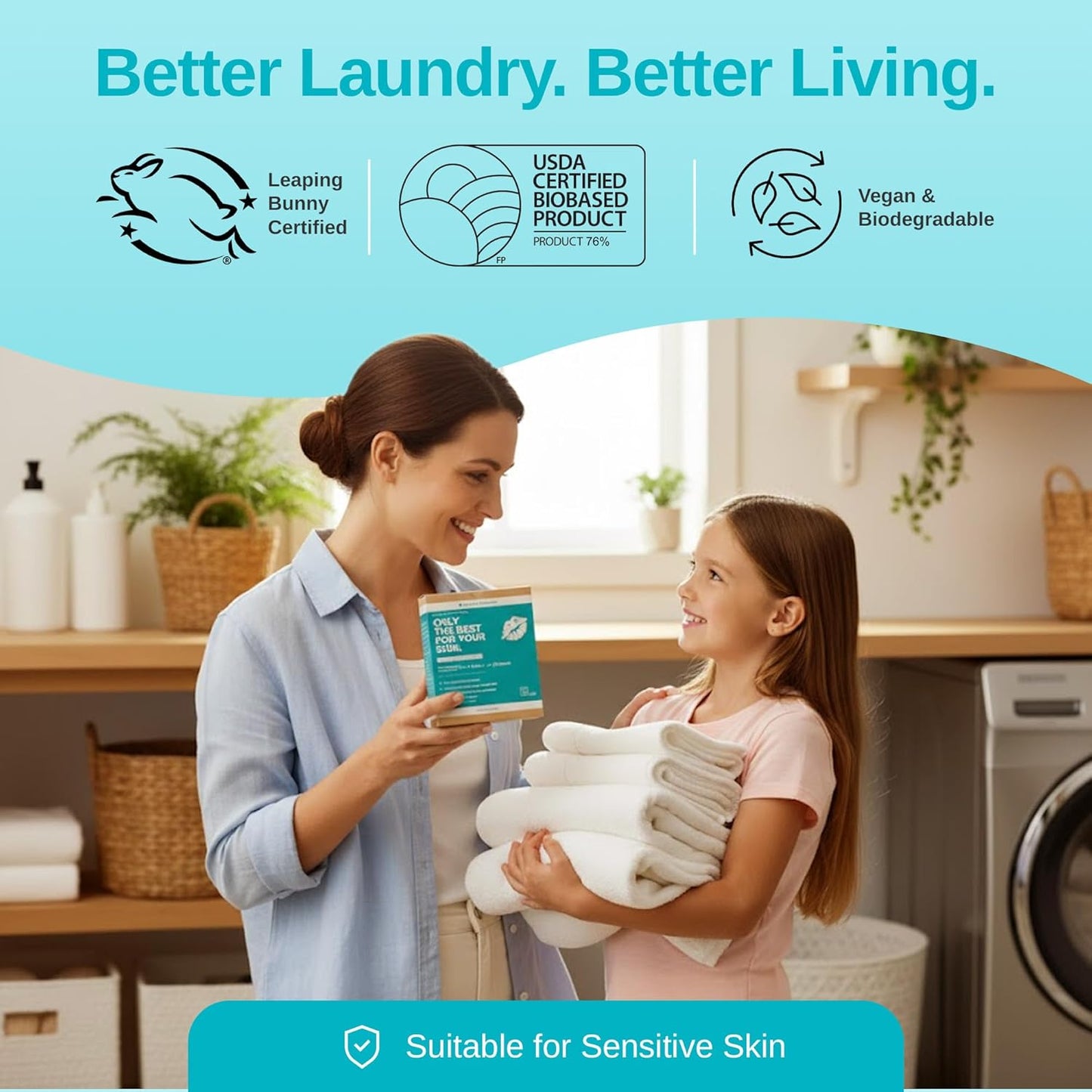 Laundry Detergent Sheets - Hypoallergenic, Plant-Based with Coconut Oil & Soapberry Extract - Unscented, Safe for Colors & Whites, 50-Pack