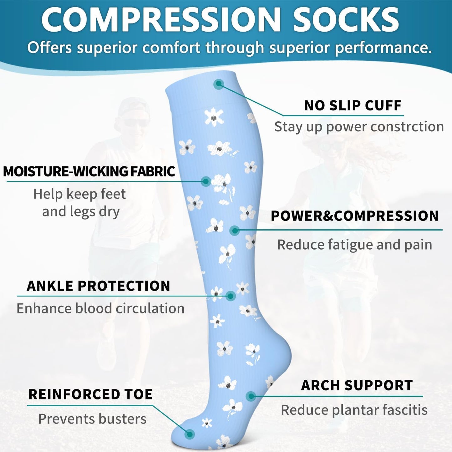 6 Pack Copper Compression Socks for Women and Men Circulation-Best Support for Medical, Running,Nursing,Athletic