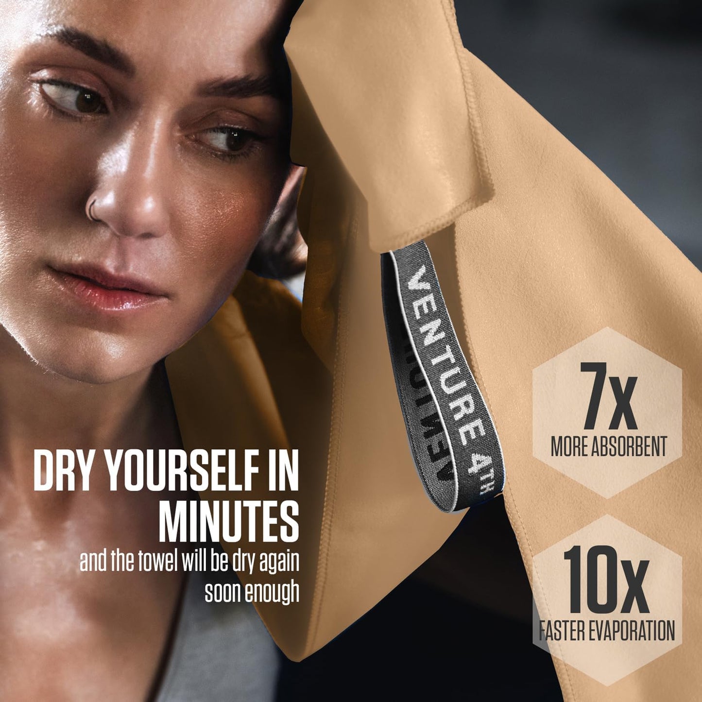 VENTURE 4TH Quick Dry Towel. Microfiber Travel Towel Ideal for Camping, Hiking, Backpacking, Gym. Lightweight & Fast Drying Travel Towels for Body. Compact & Easy to Pack - Beige Large