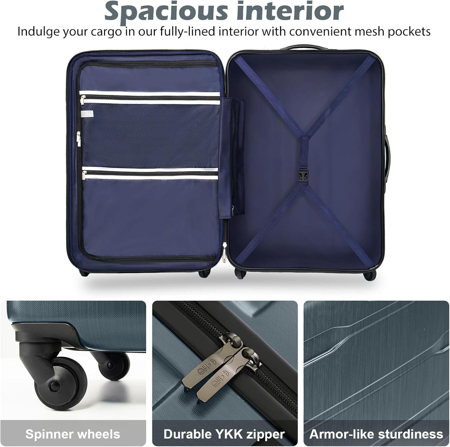 Coolife Luggage PC+ABS Hardshell Suitcase with TSA Lock, Spinner Carry On Lightweight (Teal, 20in)