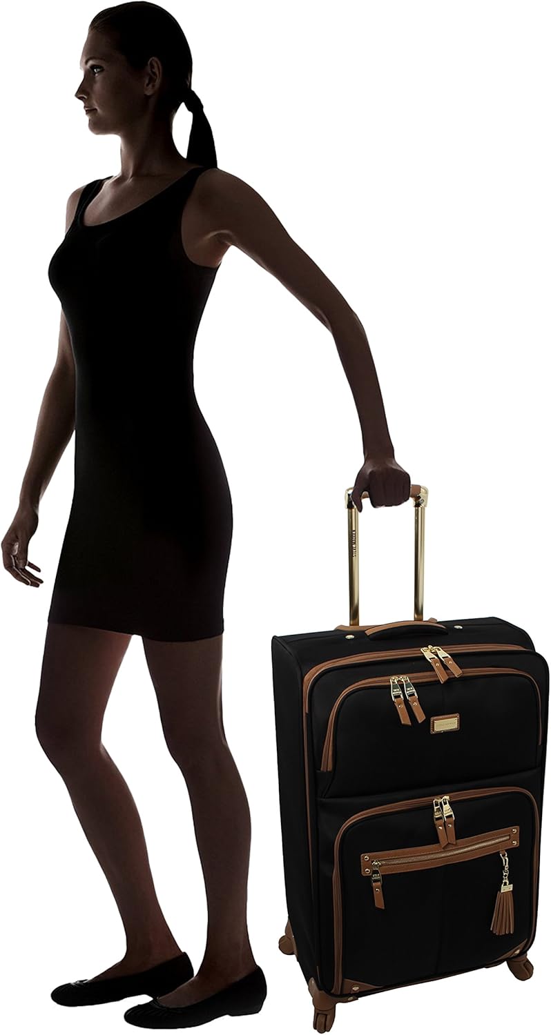 Steve Madden Designer Luggage - Checked Large 28 Inch Softside Suitcase - Expandable for Extra Packing Capacity - Lightweight Bag with Rolling Spinner Wheels, Harlo Black, 28in