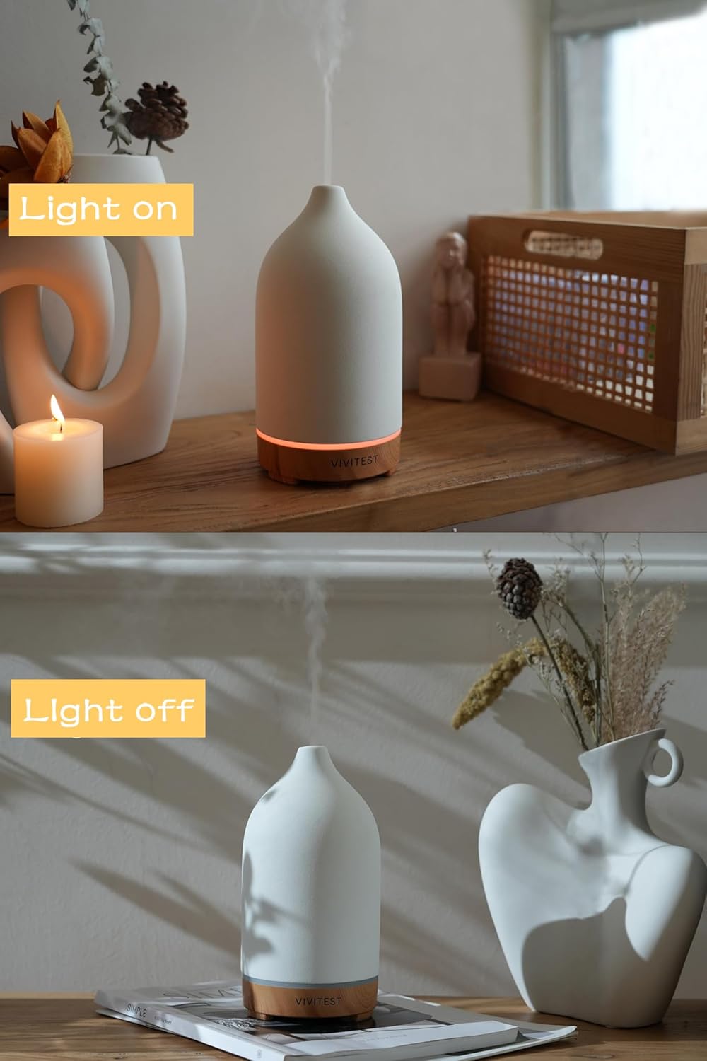 VIVITEST Stone Diffuser,200ML Diffusers for Home,Ultrasonic Aromatherapy Essential Oil Diffuser