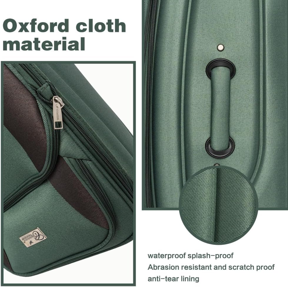 Lispin Luggage Set Softshell Expandable 4 Piece Suitcase with Wheels Softside Lightweight Travel Carry on Luggage (Dark Green + Polyester)