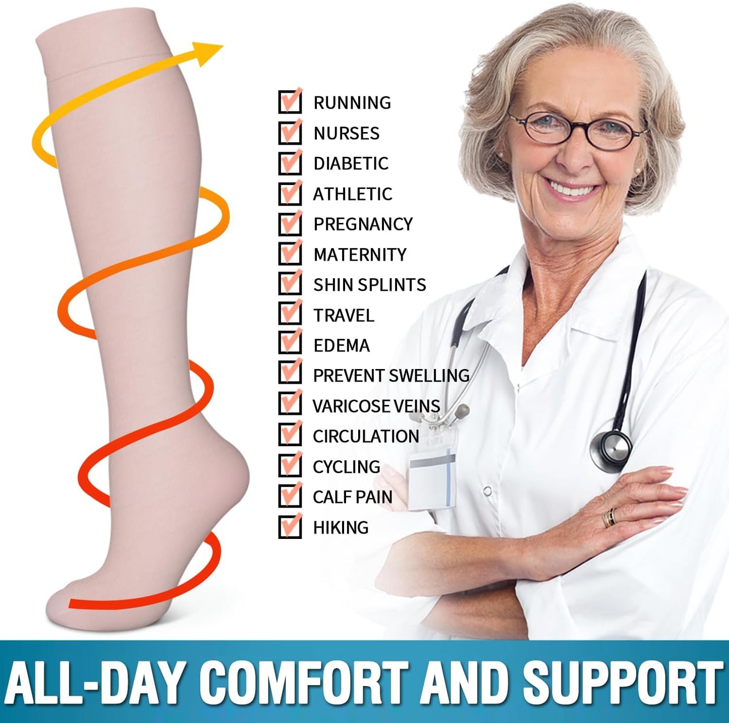 6 Pack Copper Compression Socks for Women and Men Circulation-Best Support for Medical, Running,Nursing,Athletic