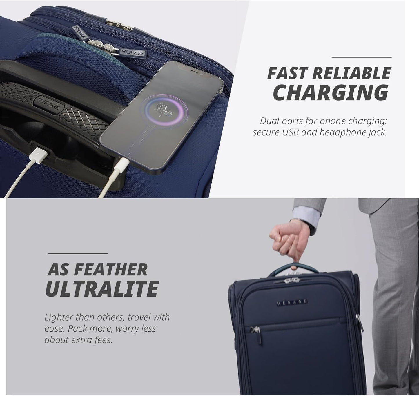 Verage Under Seat Luggage with Wheels, Softside Small Suitcase Spinner Carry On Luggage Bags for Airlines Airplanes Short Trip Men Women (Navy, 14-Inch Underseat)