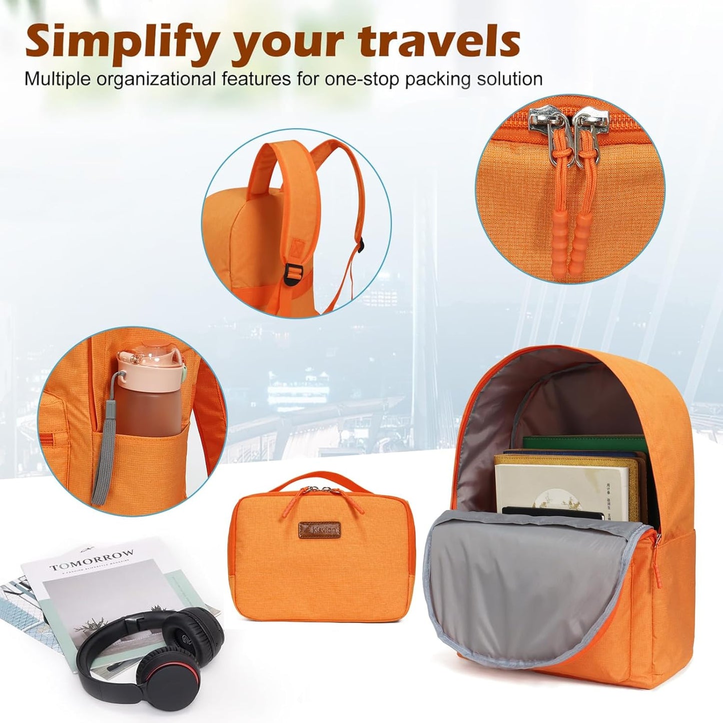 ABS+PC Carry on Luggage set with backpack 3 Pcs suitcace with Spinner wheels TSA Lock 20-In hardshell Lightweight Luggage set (Orange)