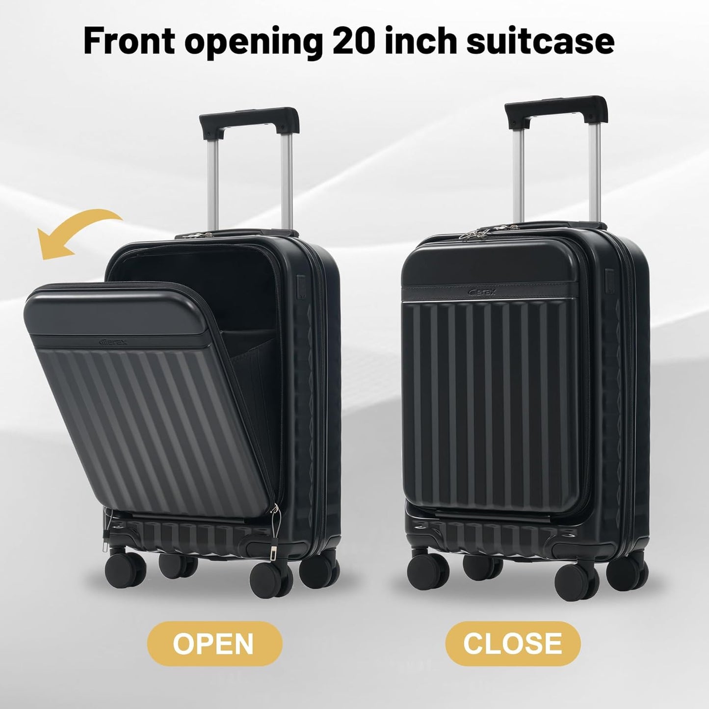 Merax Luggage Sets Front Opening, 2 Piece Hardshell Suitcase with Spinner Wheels and Bags,Lightweight Carry on Luggage with USB Port,20+24,Black