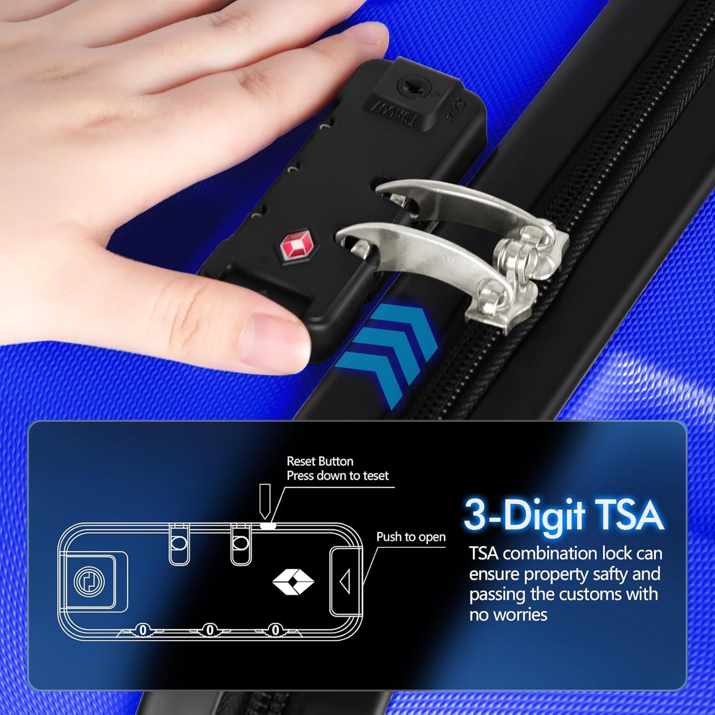 AnyZip Luggage PC ABS Hardside Lightweight Suitcase with 4 Universal Wheels TSA Lock Carry-On 20 Inch Blue