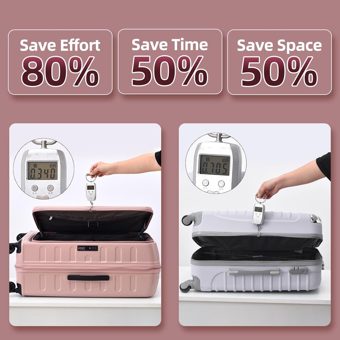 29 Inch Luggage with Expansion & Side Opening Design, 50 * 31(35)*76cm, 117L~133L Ligthweight ABS+PC Hardshell Checked Suitcase, TSA Lock & YKK Zipper with HINOMOTO 360° Wheels, Pink