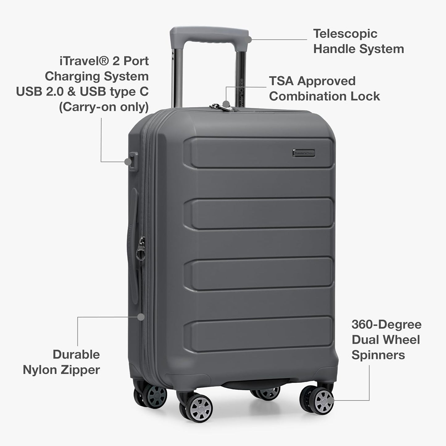 Traveler's Choice Pagosa Indestructible Hardshell Expandable Spinner Luggage, Gray, 2-Piece Set (22/26)