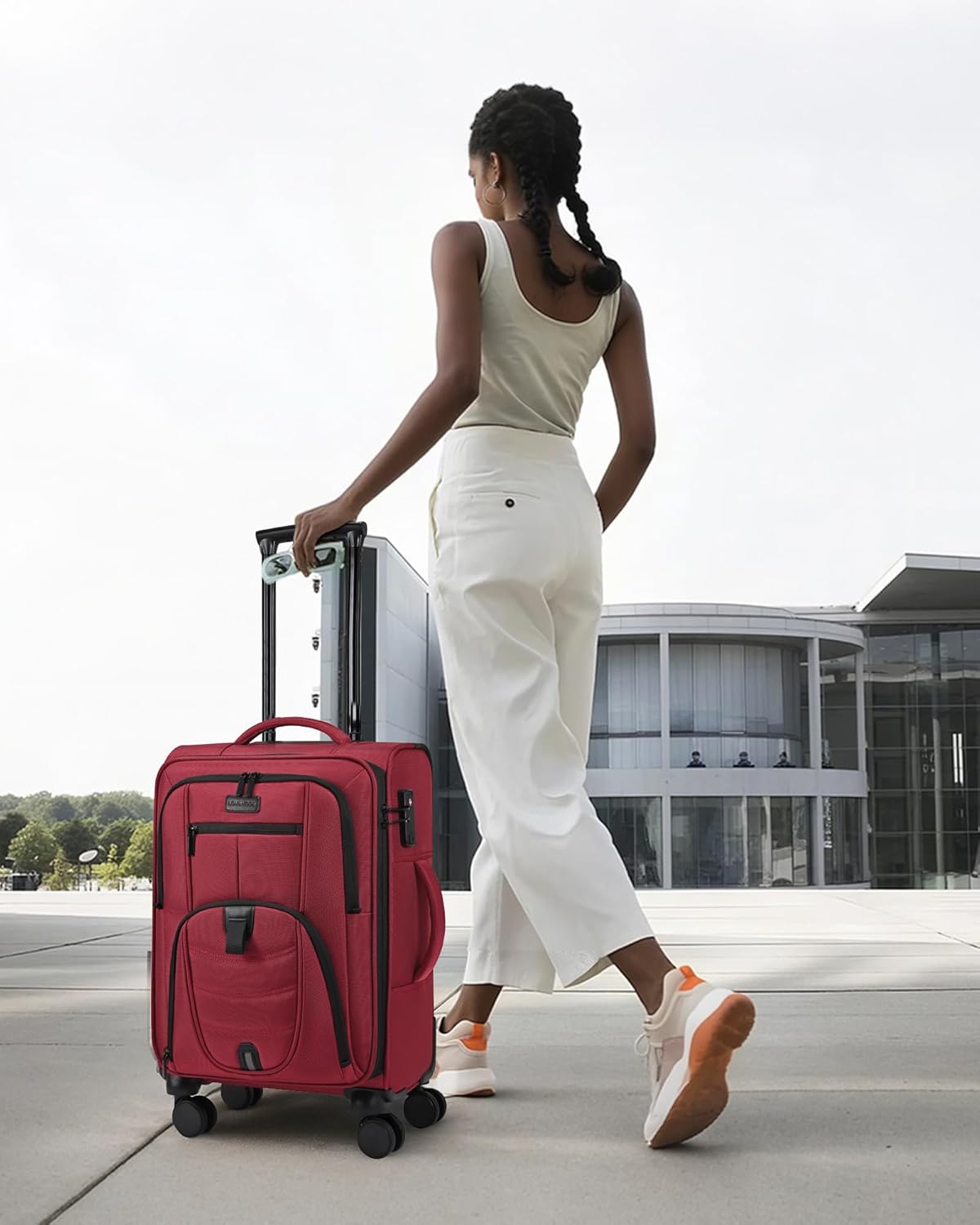 LOVEVOOK Carry On Luggage Airline Approved, Suitcases with Spinner Wheels, Softside Carry-on Luggage with TSA Lock for Women Business Trip, Lightweight Large Capacity Luggage for Travel, Burgundy Red