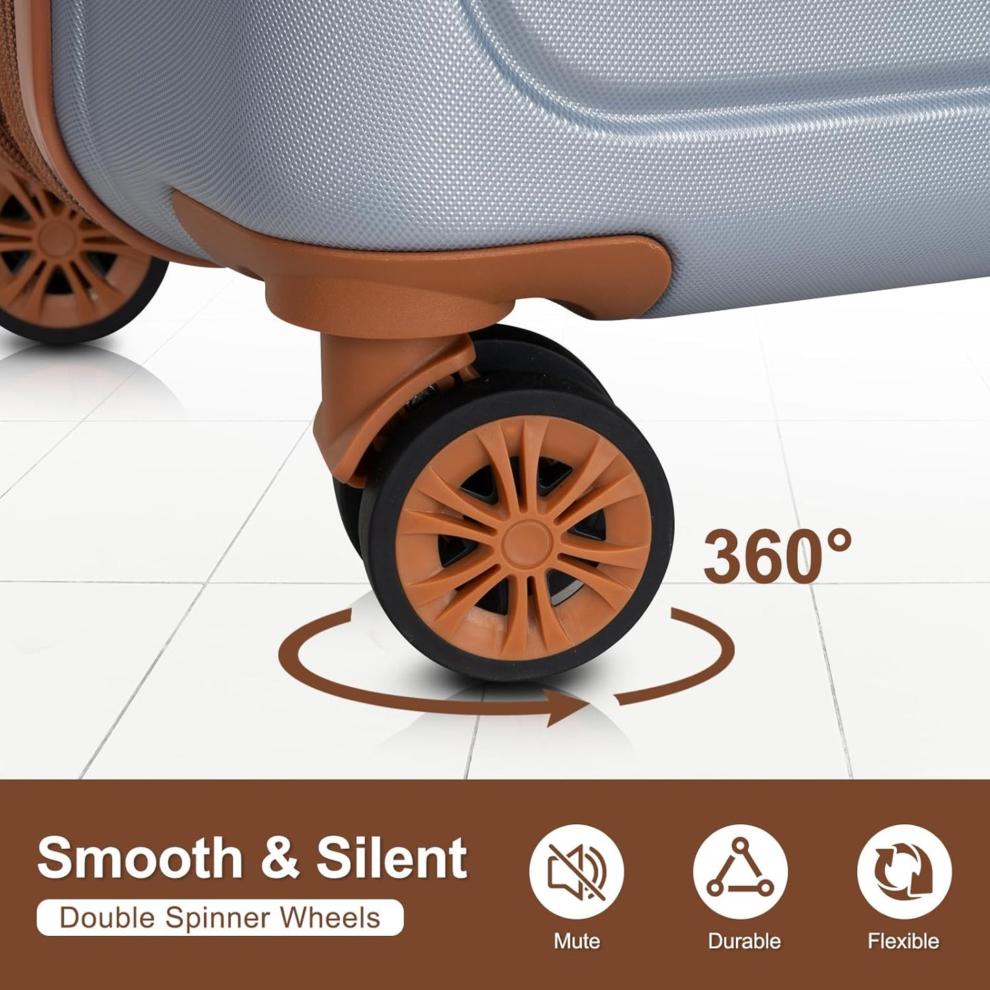 Romswi Luggage Sets 3 Piece Expandable PC+ABS Suitcases, Durable Hardshell Lightweight Suitcase Set with TSA Lock Dual Spinner Wheels, 20/24/28 Inch, Silver