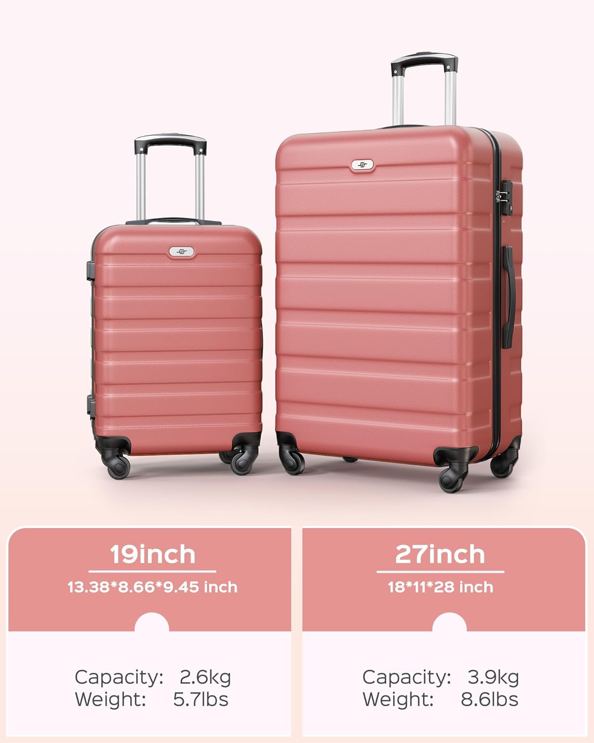 Suitour Luggage Sets 2 piece, Lightweigh Luggage Set with Spinner Wheels, 19/27 inch Travel Suitcase Set