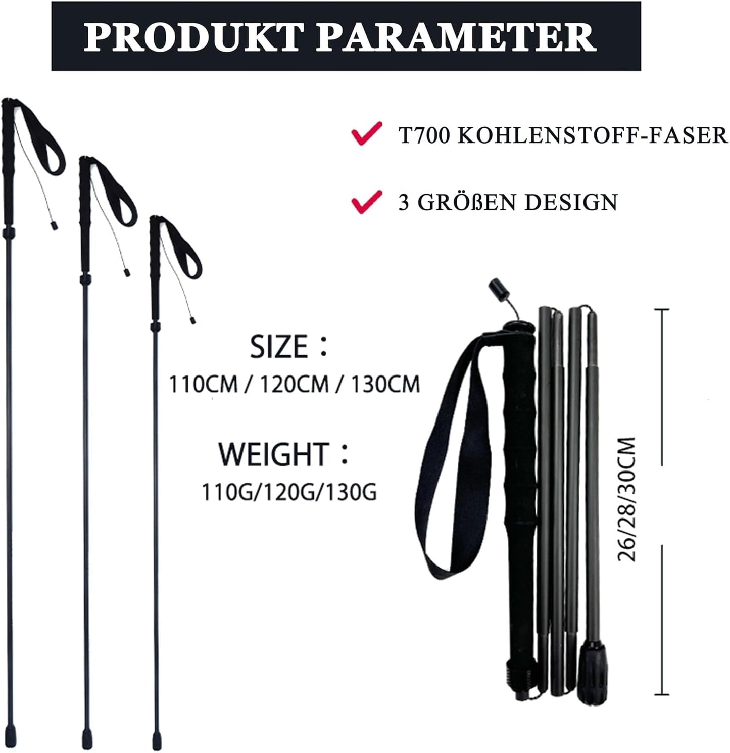 Ultralight Carbon Fibre Trekking Poles - 5-Section Adjustable Hiking Sticks with Anti-Shock Tips, Ergonomic Grips & Storage Bag - Perfect for Hiking, Walking & Backpacking (Set of 2)