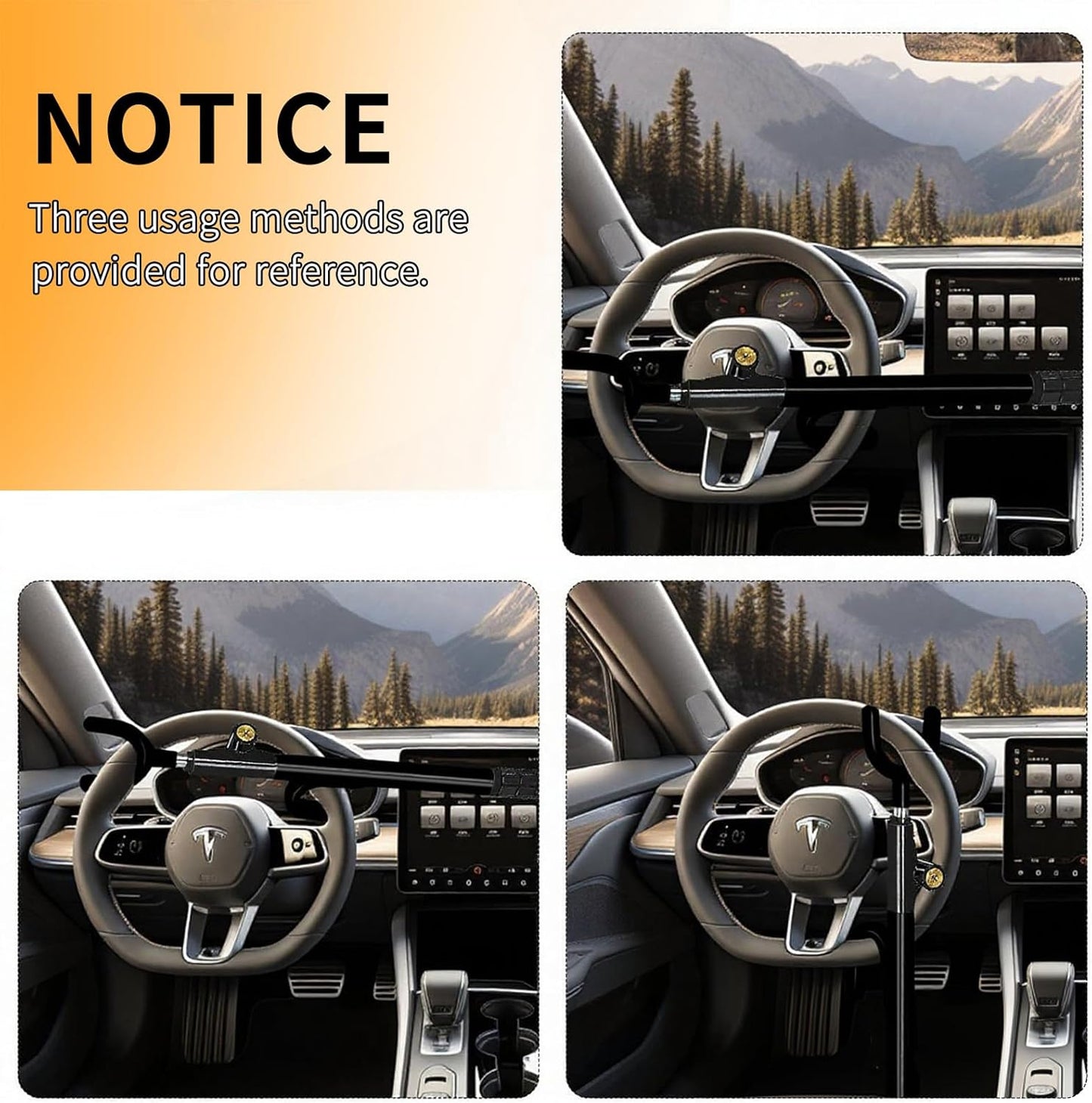 Steering Wheel Lock,Heavy Duty Anti-Theft Car Device,Adjustable Length Locking with 3 Keys Universal Fit for Cars Trucks Vans and SUVs (Black)