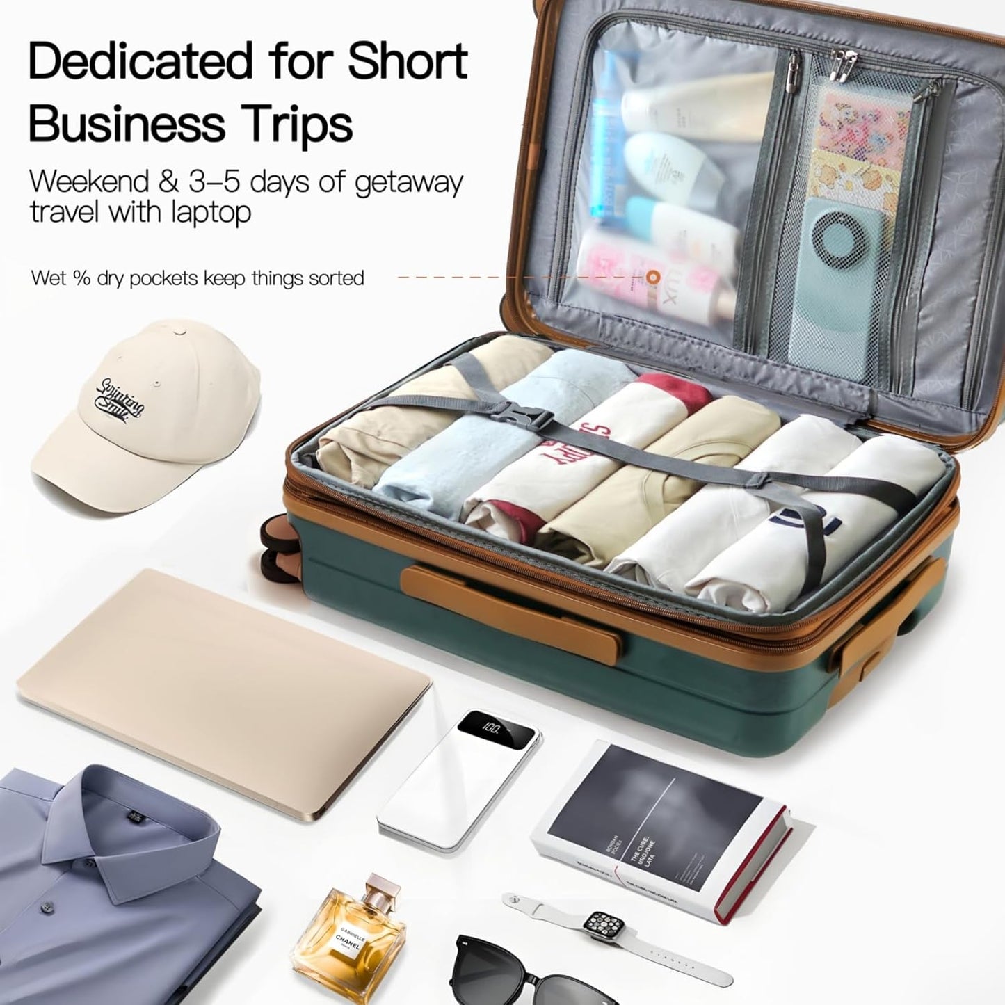 Carry On Luggage Airline Approved, 20 Inch Expandable PC Hardside Lightweight Suitcases with Spinner Wheels and TSA Lock (Dark Green, 20 Inch)