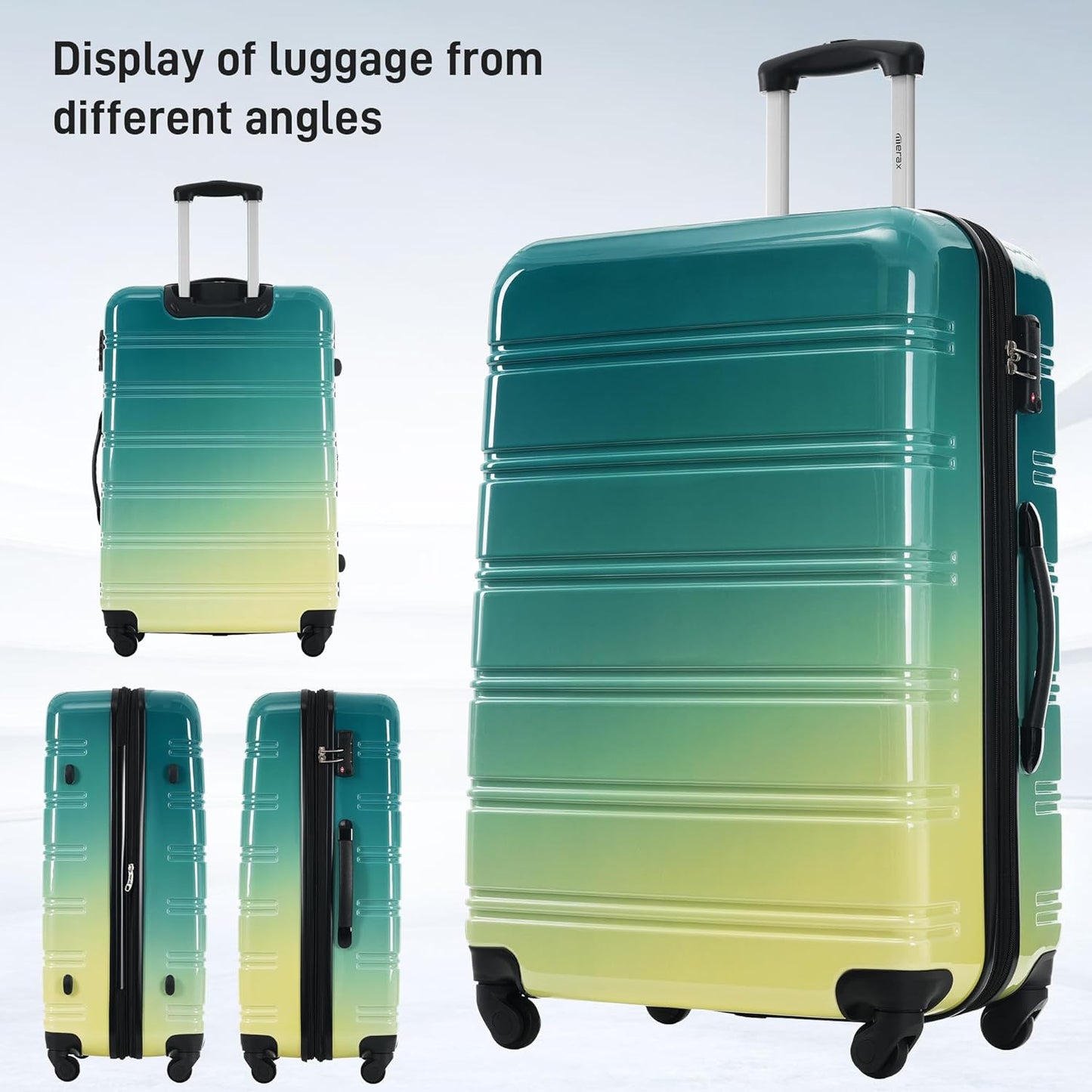 Merax Luggage Sets 3 Piece, Hardside Expandable Suitcase Set with Spinner Wheels, Lightweight Gradient Color Luggage 20+24+28 IN,Green+Yellow