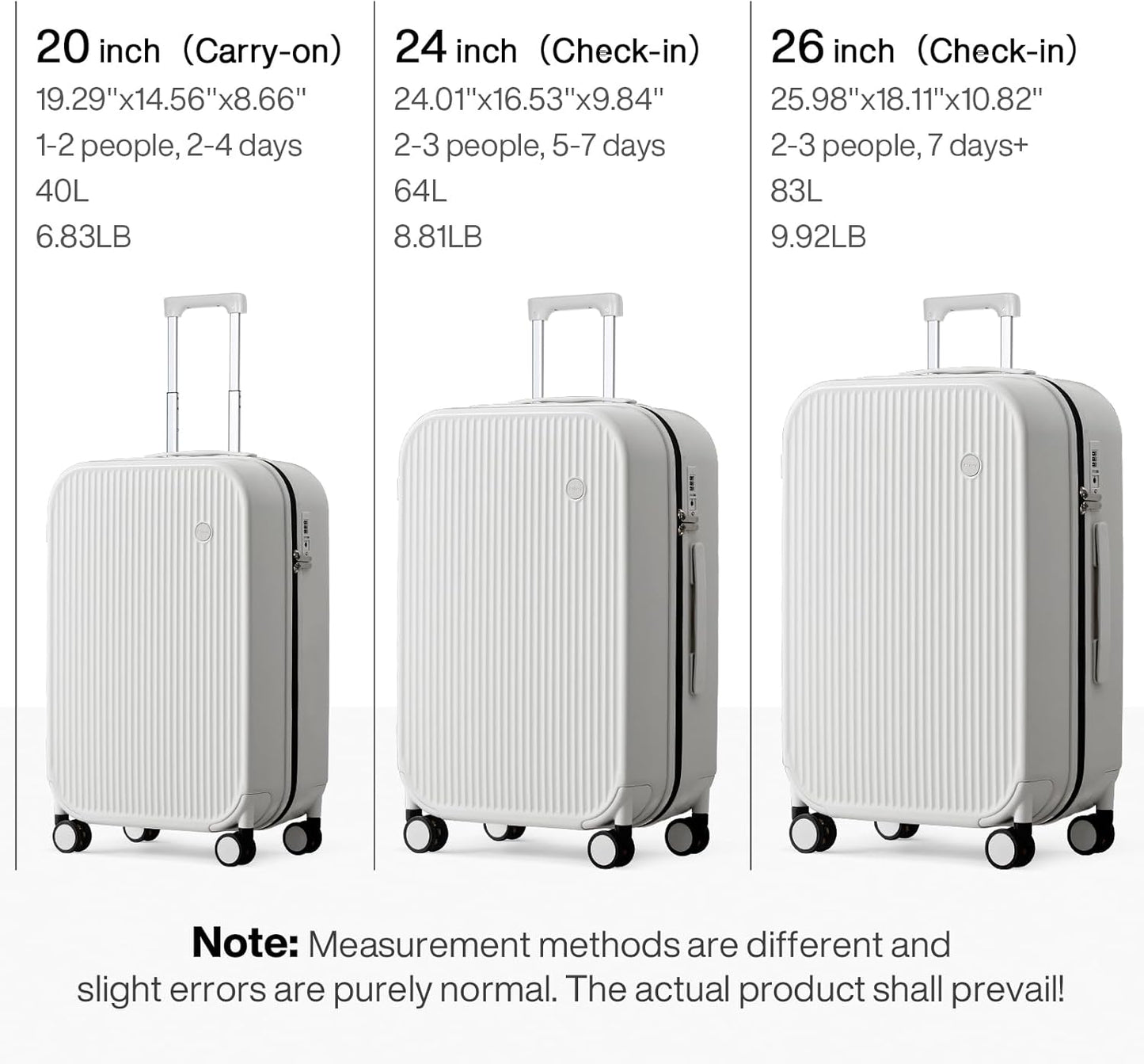 mixi 20 Inch Carry On Luggage PC Hardside Suitcases with Wheels & TSA for Travel Woman Men, Smoke White
