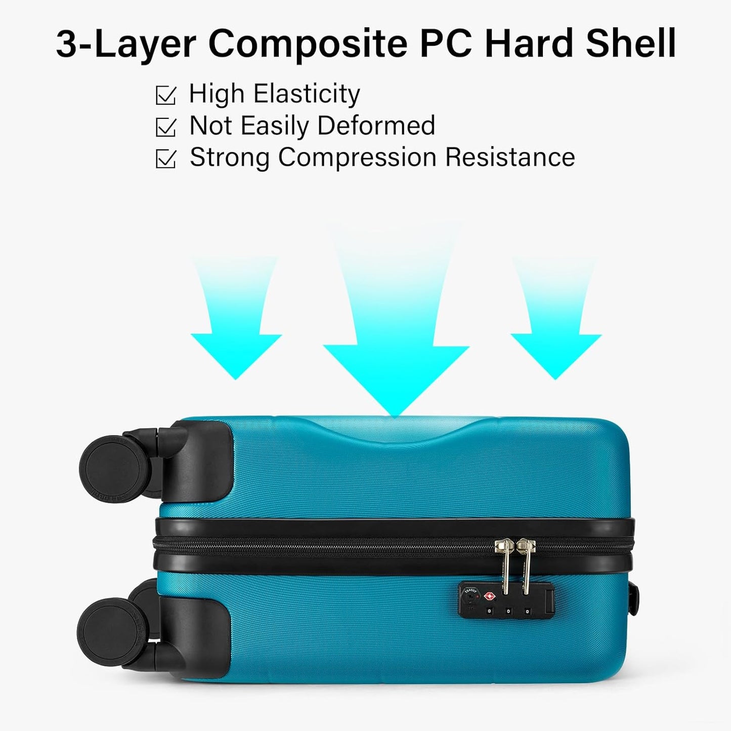 Hanke 16 Inch Underseat Carry On Luggage with Wheels Hard Shell Mini Small Suitcases Carry On Bag for Airline Approved TSA Luggage Lightweight Travel Suitcase(Caribbean Blue)