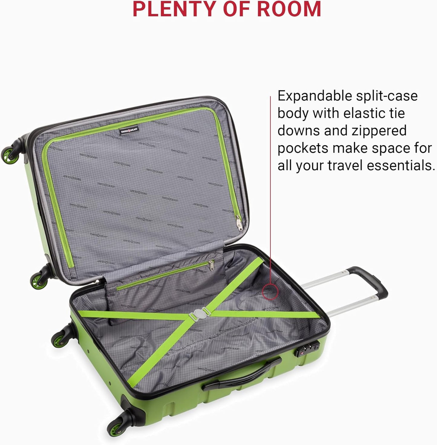 SwissGear 7366 Signature Hardside Expandable Luggage with Spinner Wheels, TSA Lock, Green, Checked-Medium 23-Inch