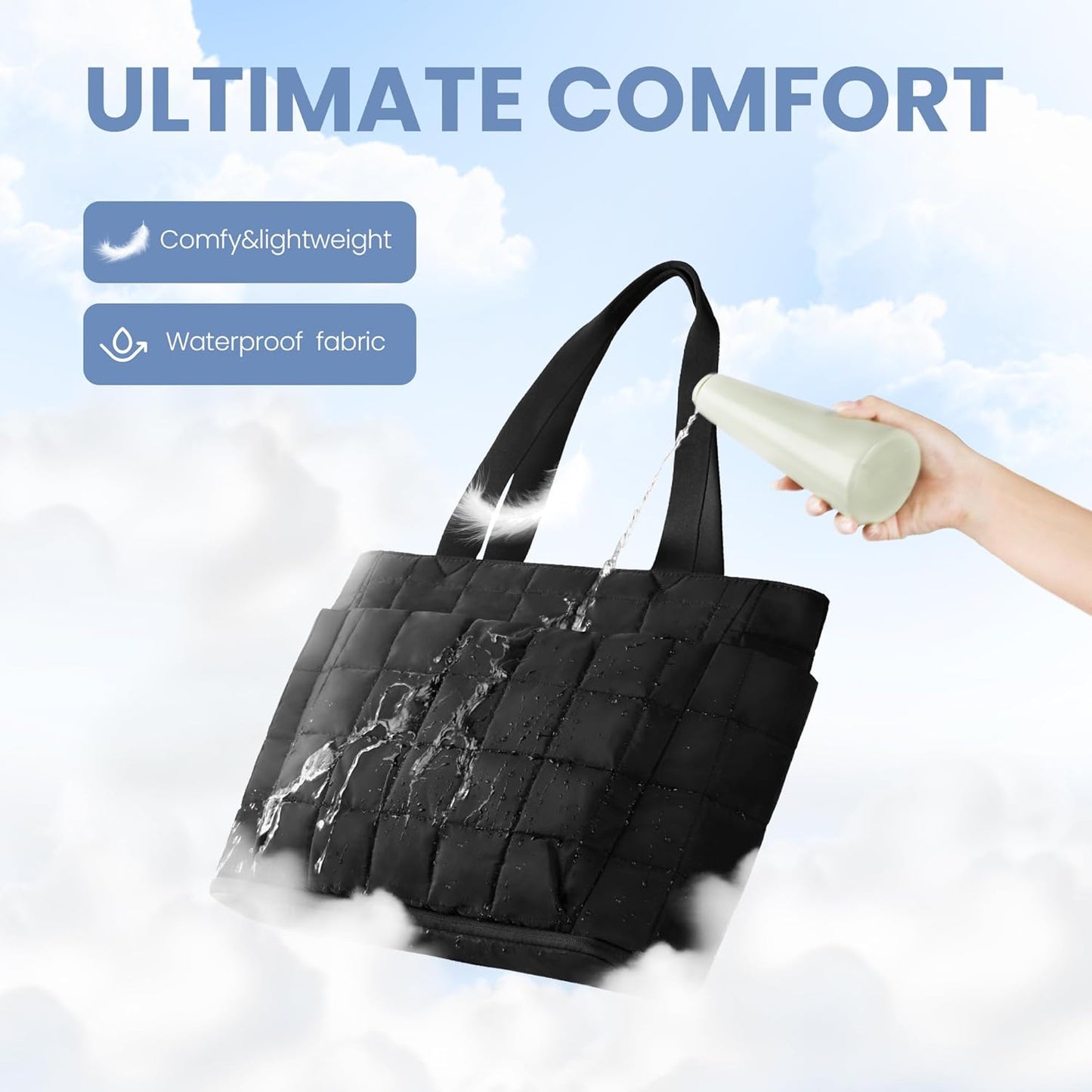 befen Laptop Tote Bag for Women Work, Travel Tote Bags Nurse Puffer Quilted Handbags, Lightweight Waterproof Beach Purse