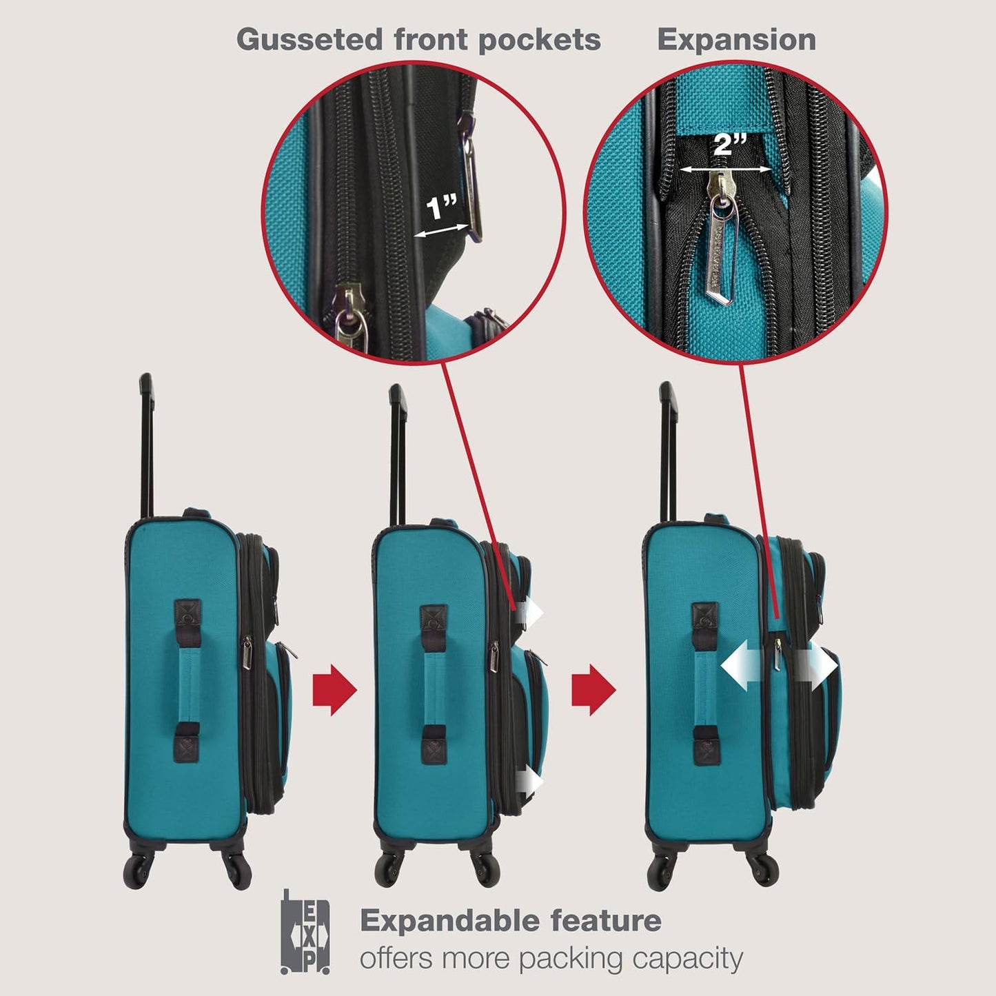 U.S. Traveler Rio Carry-on Luggage, Lightweight Softside Suitcase, Rolling 20" Carry On Luggage