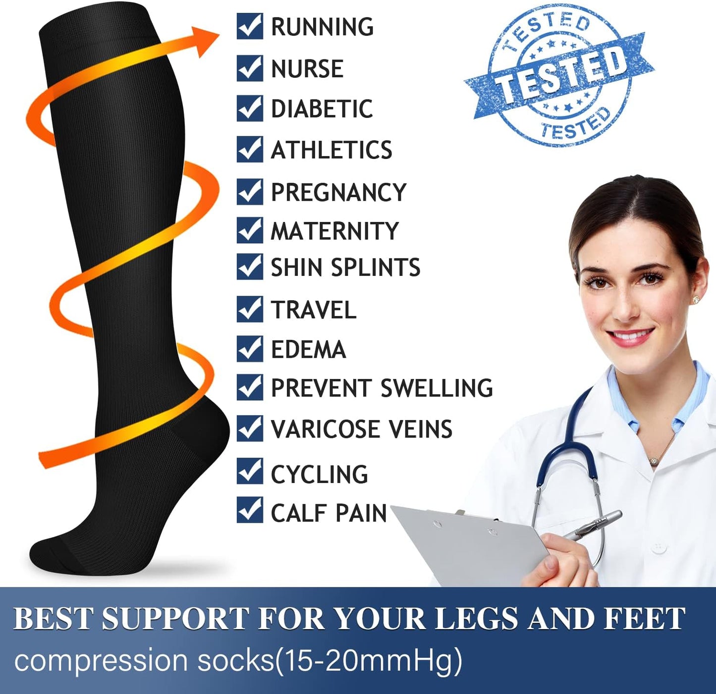 Compression Socks for Women and Men Circulation (3 Pairs) is Best Support for Running Athletic Cycling Hiking
