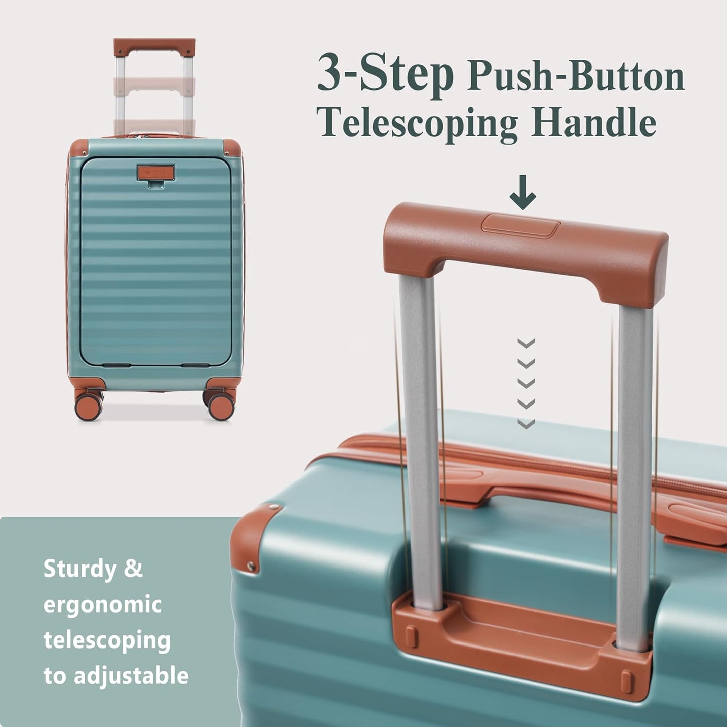 Merax Luggage Sets 3 Piece Front Opening, Hardside Lightweight Carry on Suitcase with Cup Holder USB Port,Durable Expandable Luggage with Bags Spinner Wheels and TSA Lock,Blue Green