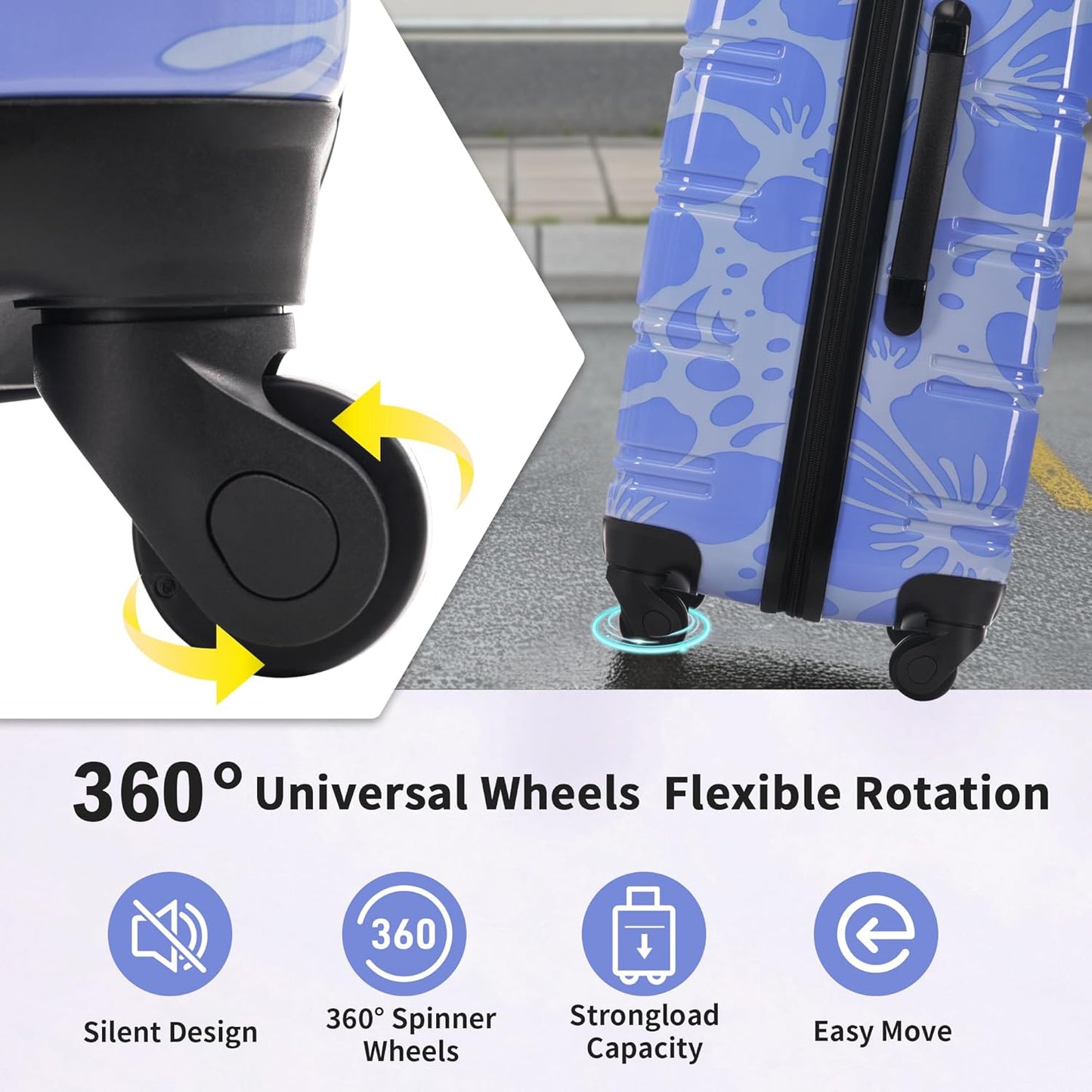 Merax Luggage Sets 3 Piece, Hardside Suitcase Set with Spinner Wheels, Lightweight Printing Luggage Carry on,20+24+28 IN,Blue