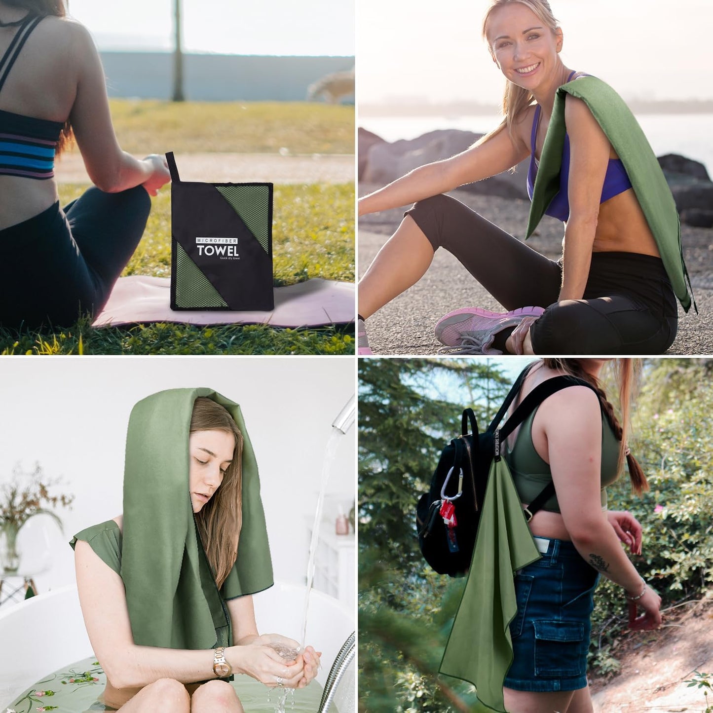 Microfiber Travel Towel, Soft Lightweight Quick Dry Towel, Super Absorbent Compact Travel & Sports & Beach Towels for Camping, Backpack, Gym, Swimming, Yoga, Hiking (M:20"×40" -ArmyGreen)