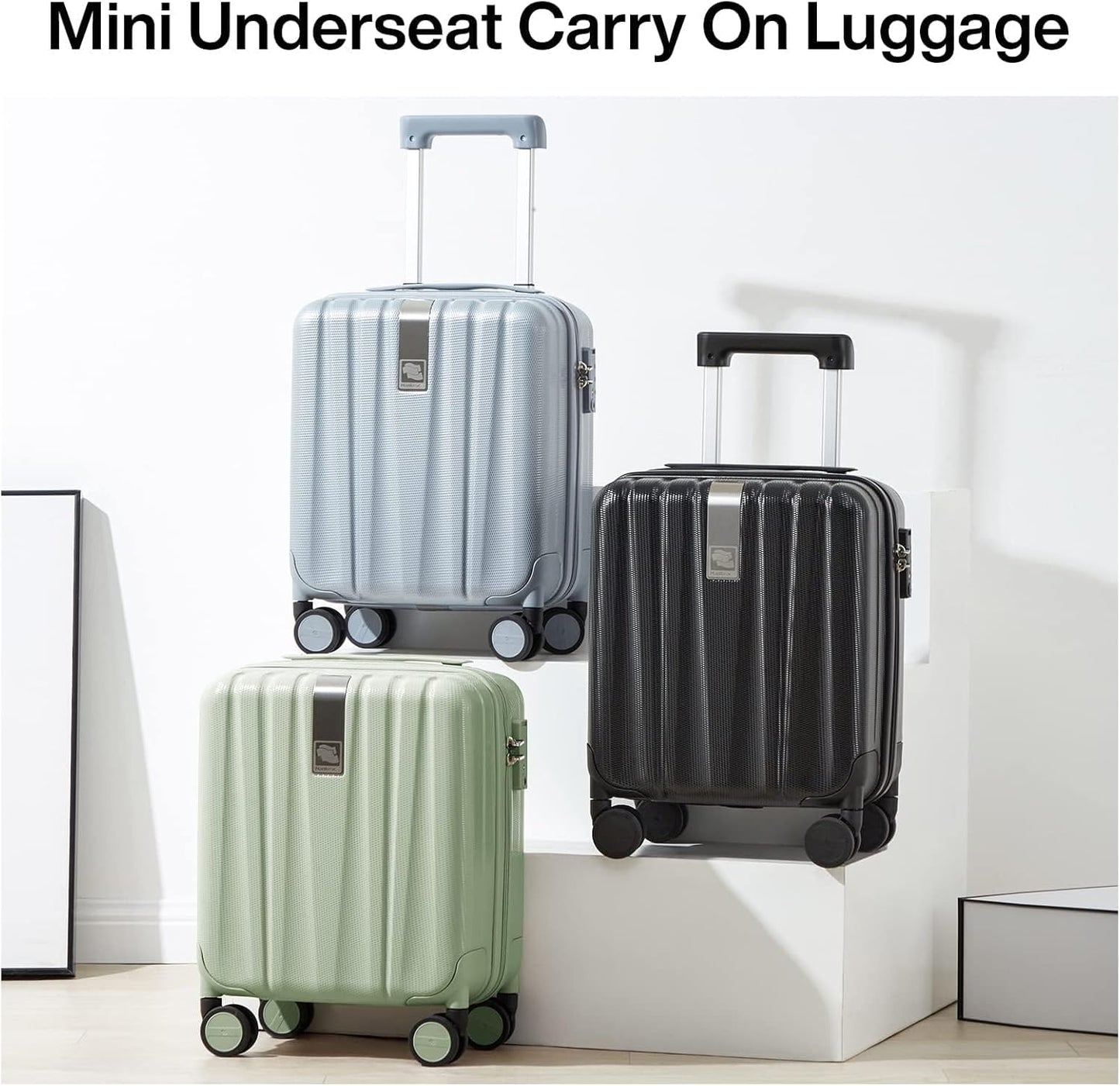 Hanke 14 Inch Underseat Carry On Luggage with Wheels Hard Shell Suitcases Carry On Bag Lightweight Small Mini Suitcase Travel Luggage for Travel(Bamboo Green)