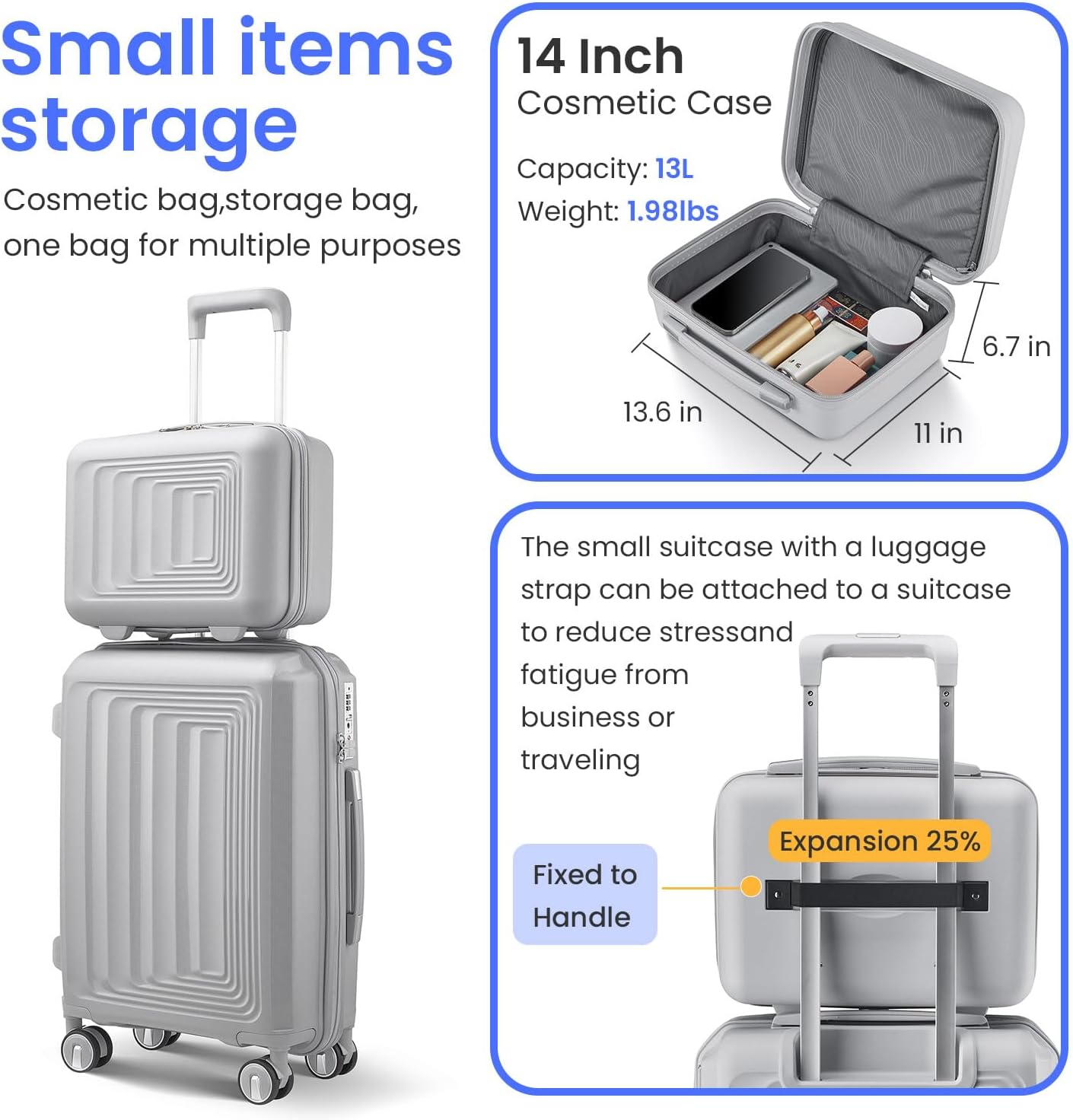 4-Piece Expandable Hardshell Luggage Set with TSA Lock (14/20/24/28) - Lightweight PP Suitcases, 360° Silent Spinner Wheels and Durable 100LB Handle for Air Travel (C# Silver)