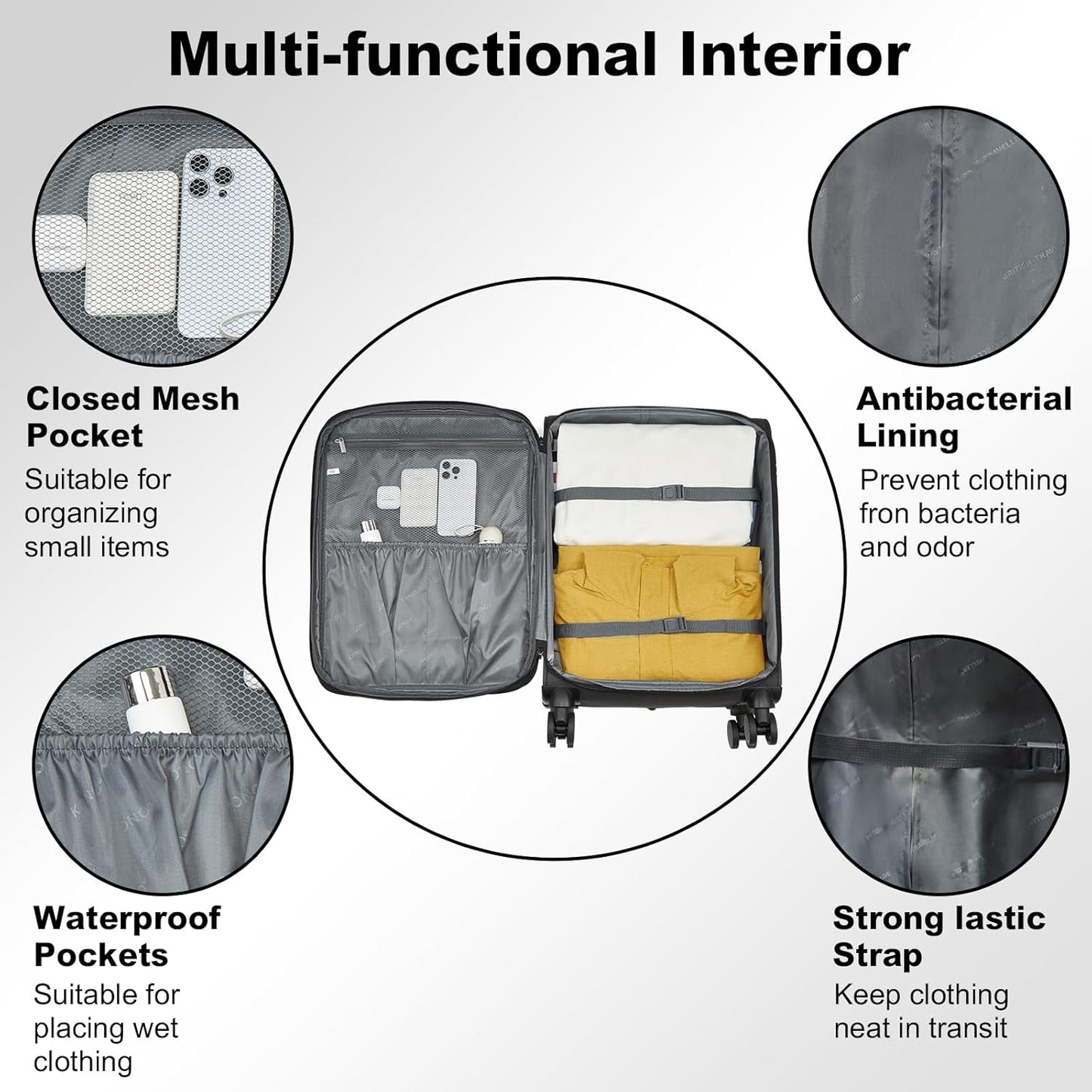 Kono 28 Inch Softside Expandable Checked Luggage with 8 Spinner Wheels TSA Lock Softshell Lightweight Business Travel Suitcase for Men and Women, Black