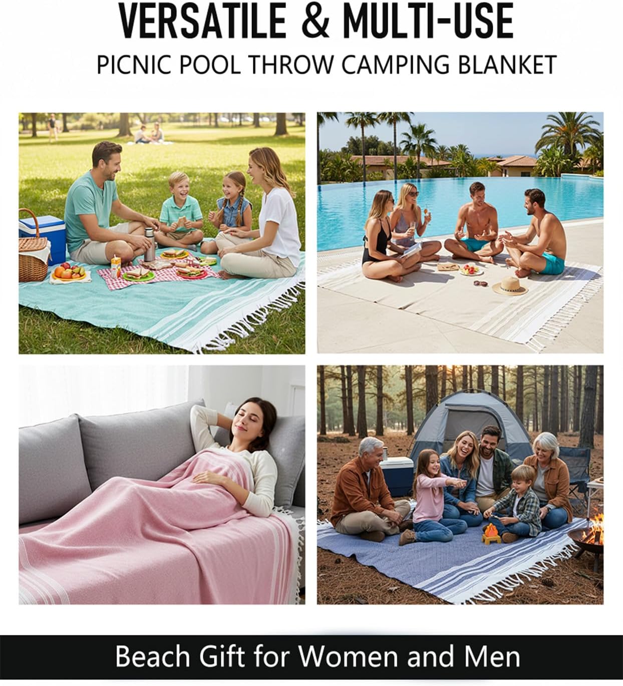 Oversized Turkish Beach Towel Blanket Cotton Giant XL Sandproof Towels Huge Linen XXL Extra Large Big Throw Quilt Blankets for Adults Cloud Travel Camping Glamping Accessories Essentials