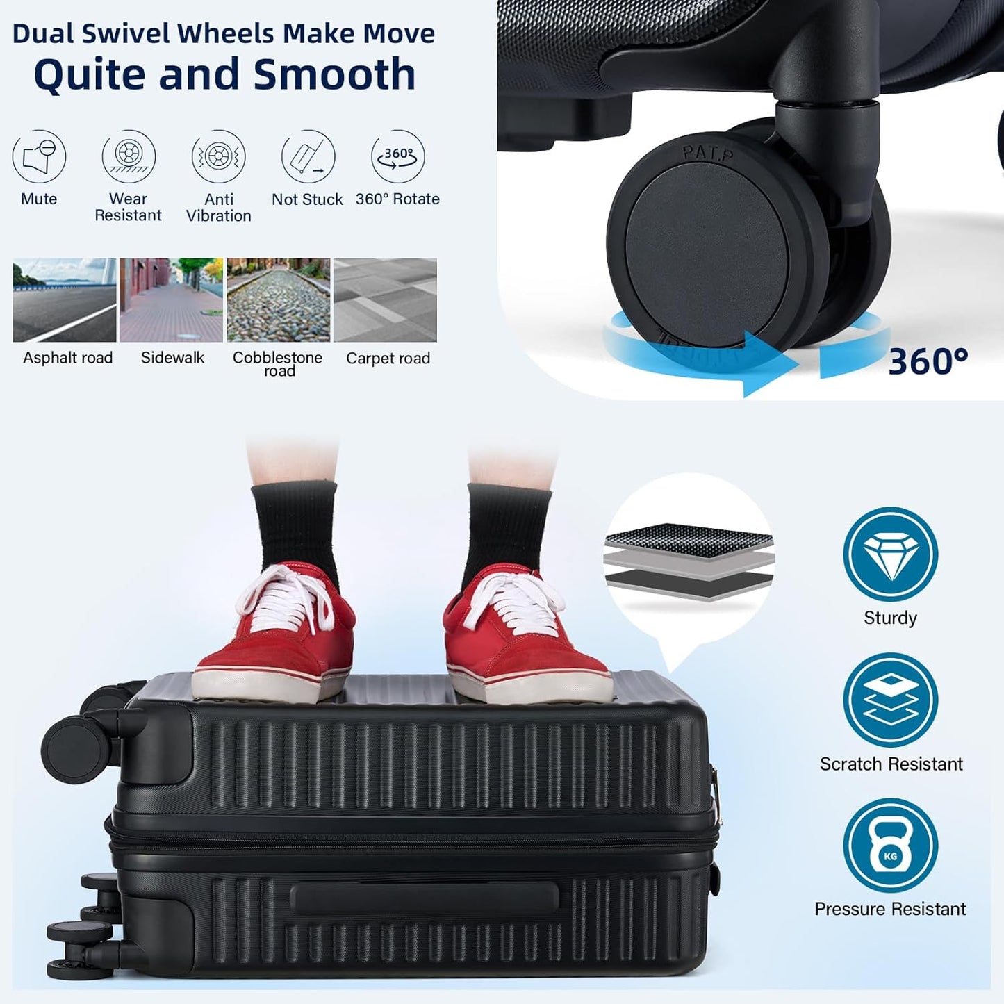 28 Inch Luggage Hard Shell Suitcases, Expandable Travel Checked Luggage 28 Inch, Large Check In Luggage with Spinner Wheels Cup Holder Charger Built in Lightweight Suitcase, Black