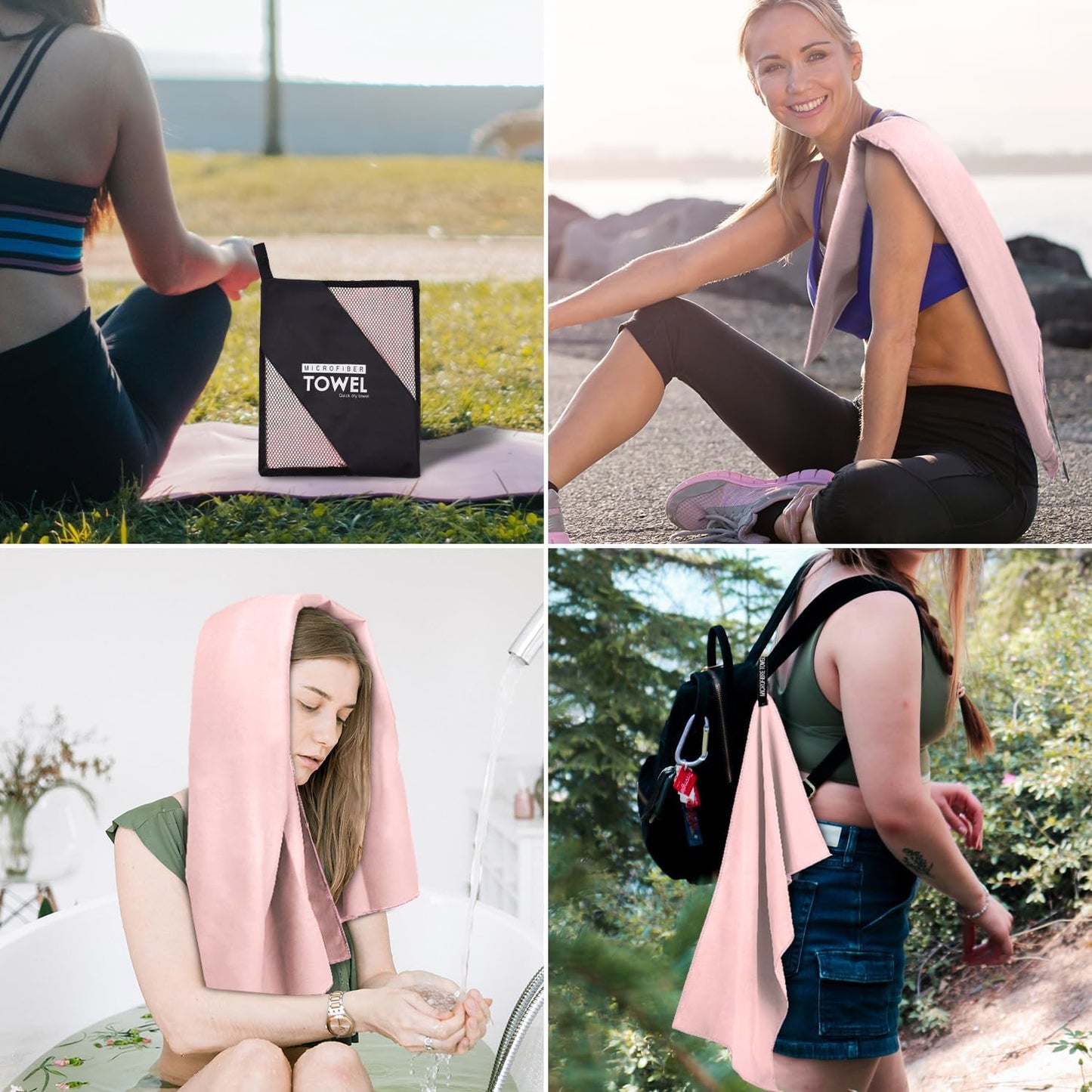 Microfiber Travel Towel, Soft Lightweight Quick Dry Towel, Super Absorbent Compact Travel & Sports & Beach Towels for Camping, Backpack, Gym, Swimming, Yoga, Hiking (M:20"×40" -Pink)