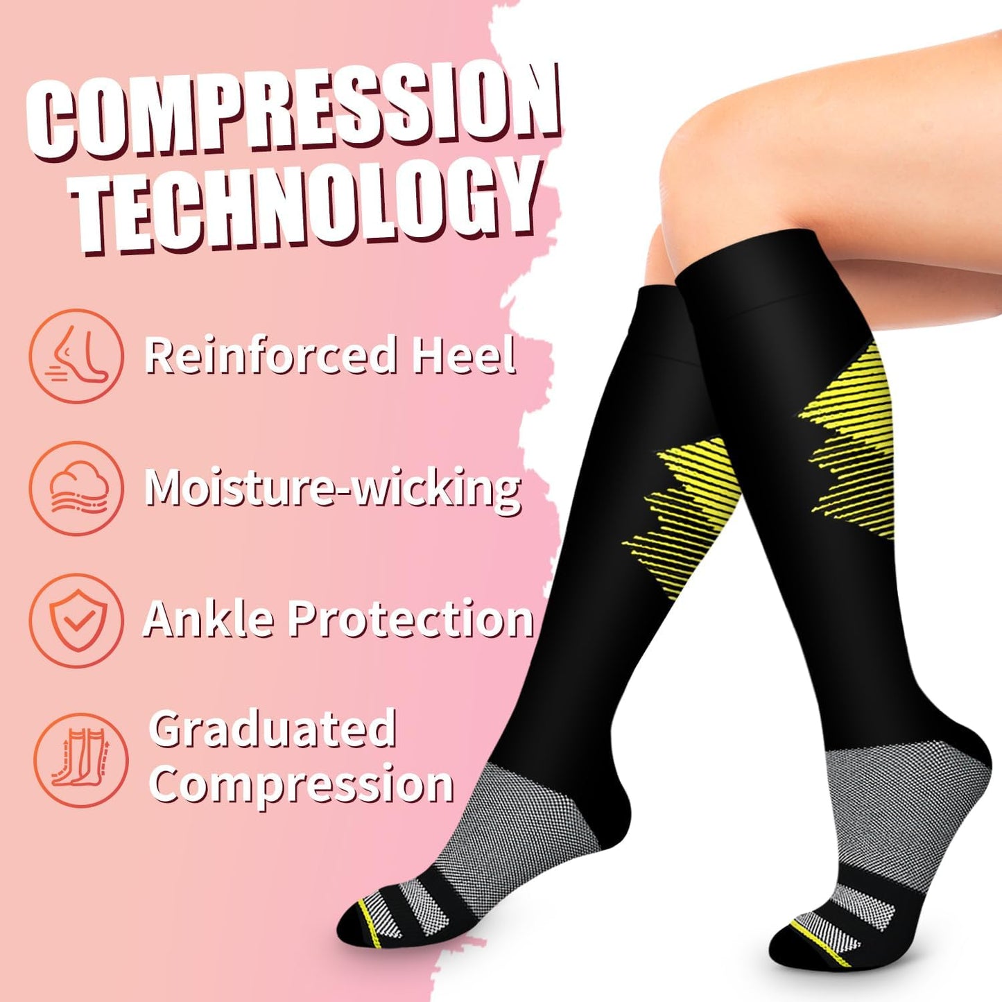 Bluemaple Compression Socks for Women & Men Circulation (6 Pairs) 15-20 mmHg is Best Support for Athletic Running Cycling