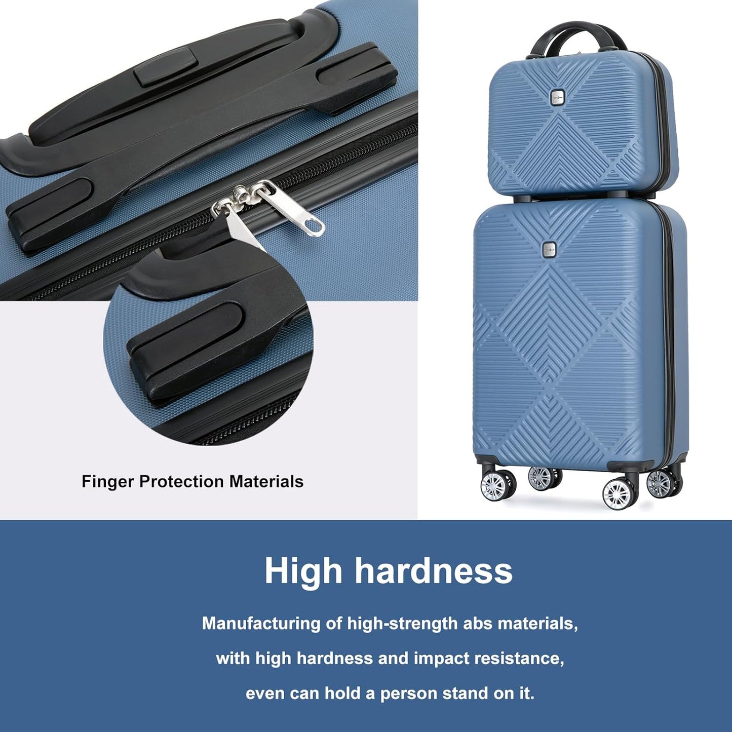 2 Piece Carry on Luggage Set, Airline Approved 20 Inch Luggage with Cosmetic Case Hard Shell Suitcase with Spinner Wheels, Dark Blue