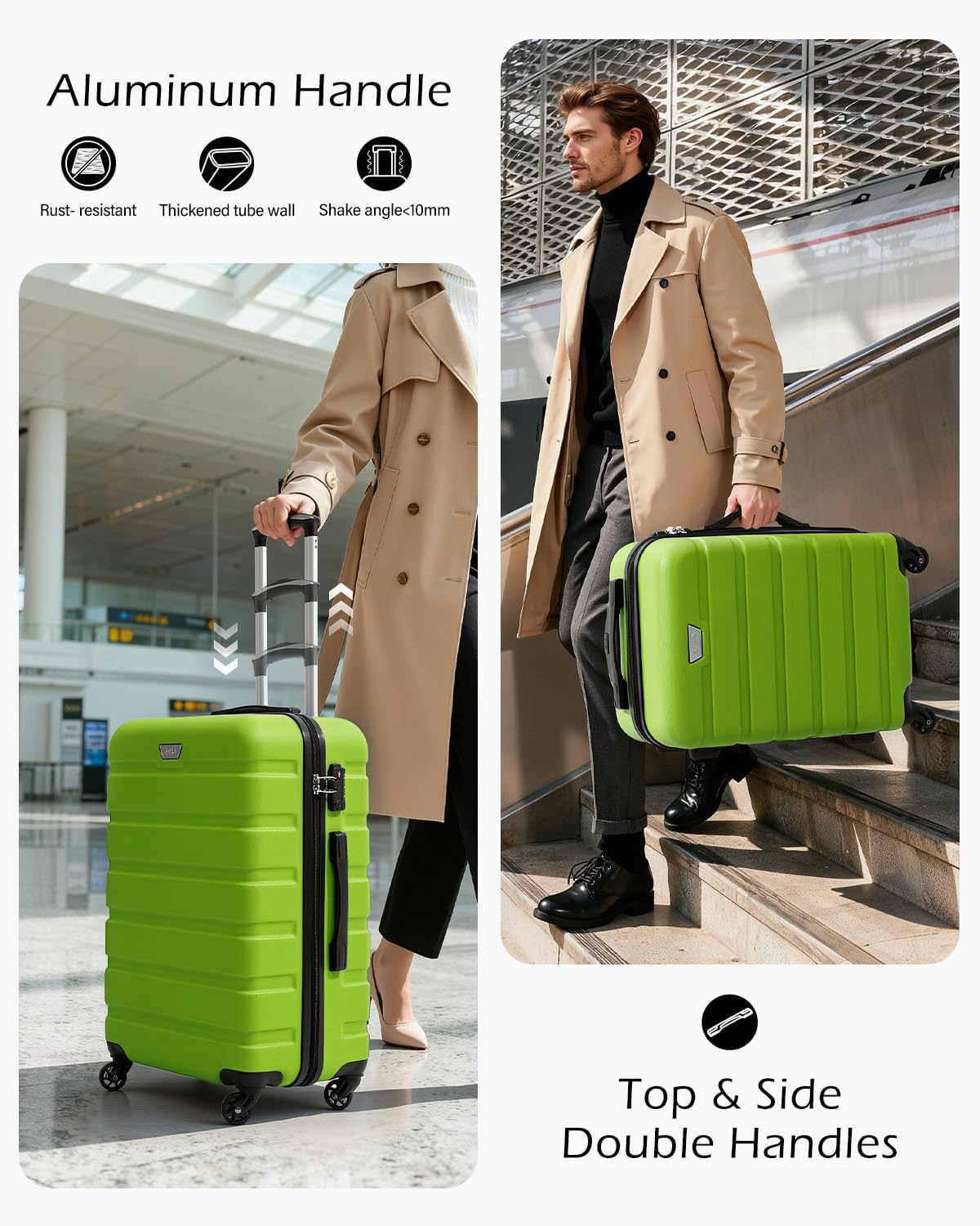 Coolife Luggage 3 Piece Set Suitcase Spinner Hardshell Lightweight TSA Lock (apple green2)