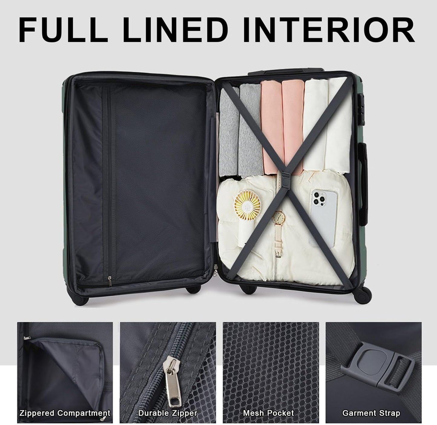 Merax Luggage Set 6 Piece Expandable Lightweight ABS Hardshell Travel Suitcases with Wheels, Corner Guards (Green, 6 piece set)