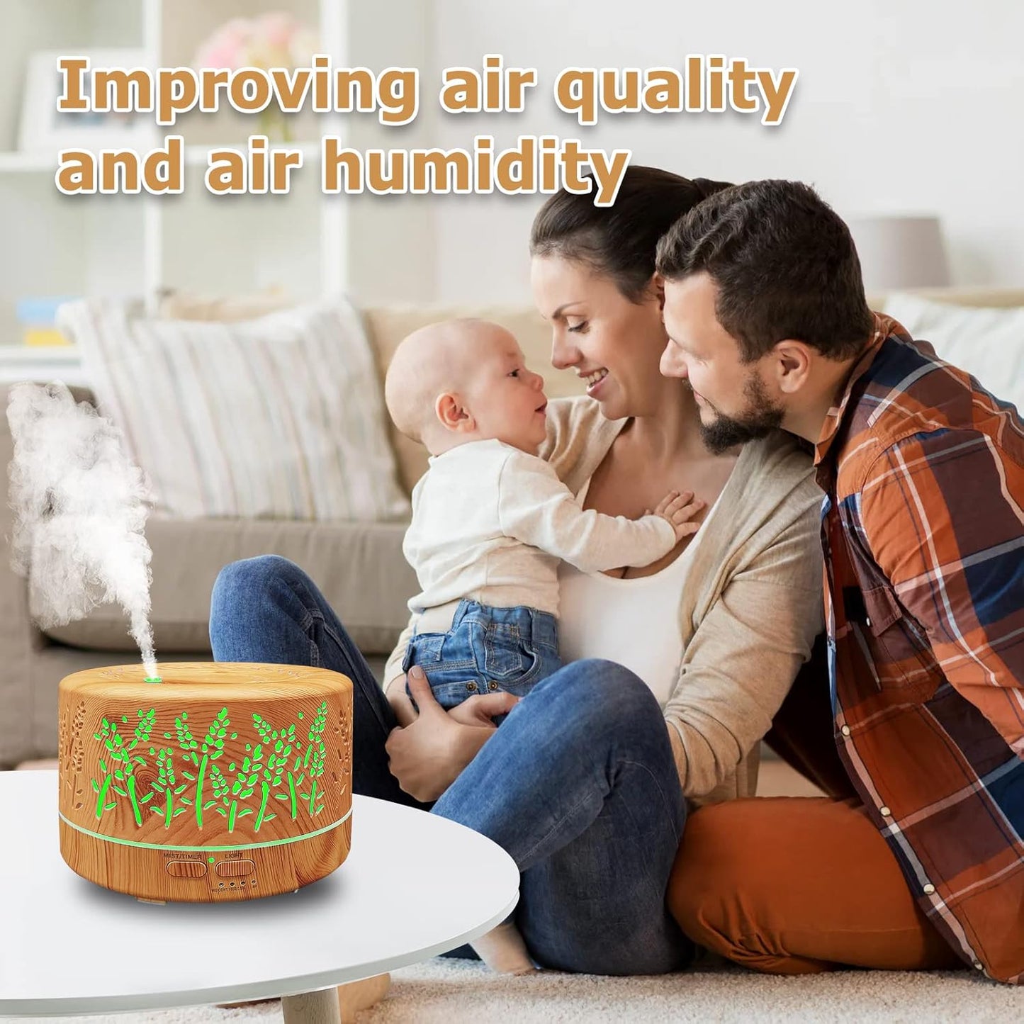 Diffusers for Essential Oils Large Room 600ml,Essential Oil Diffusers for Home with R/C,Cool Mist Humidifier,7 Colors Lights & 3 Mist Mode Waterless Auto Off for Office