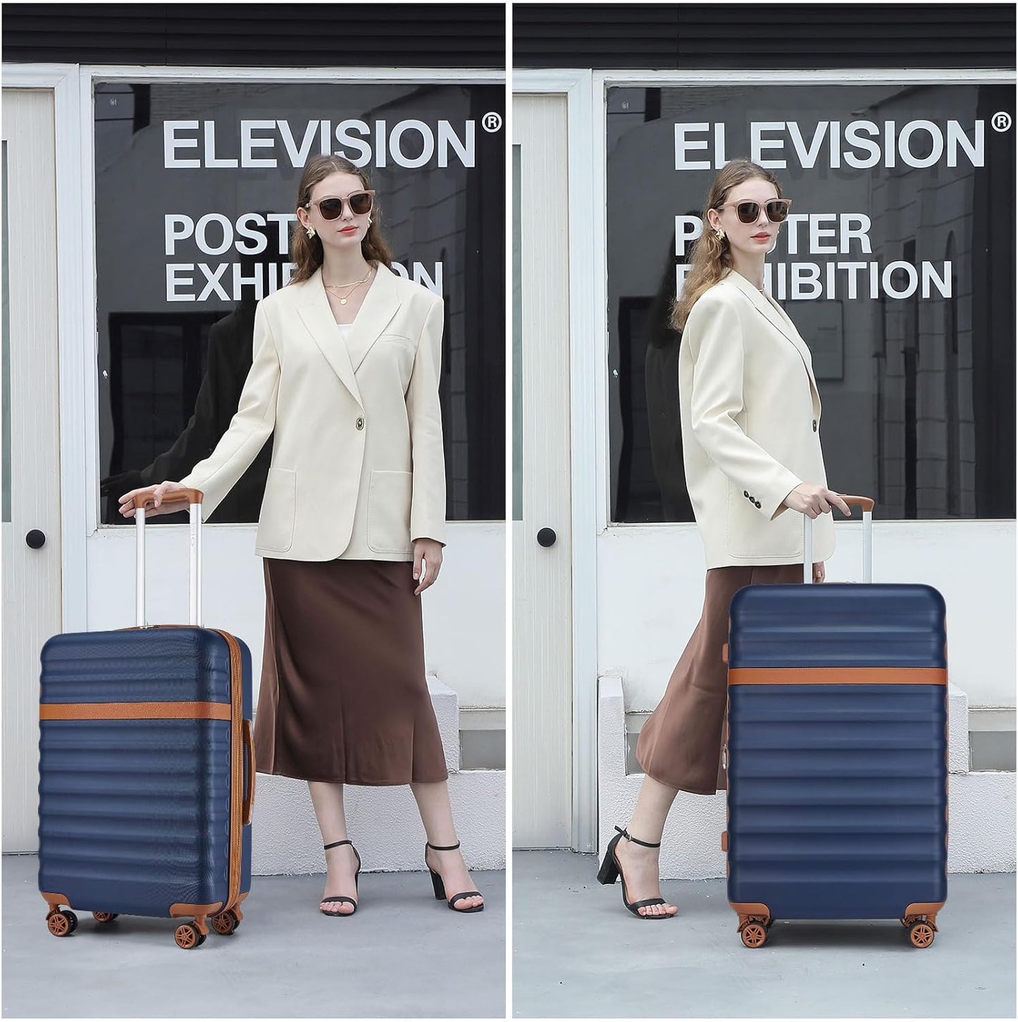 Kono Expandable 28 Inch Large Checked Luggage: ABS+PC Hardside Trolley Travel Case Hard Shell Suitcase with TSA Lock,Navy