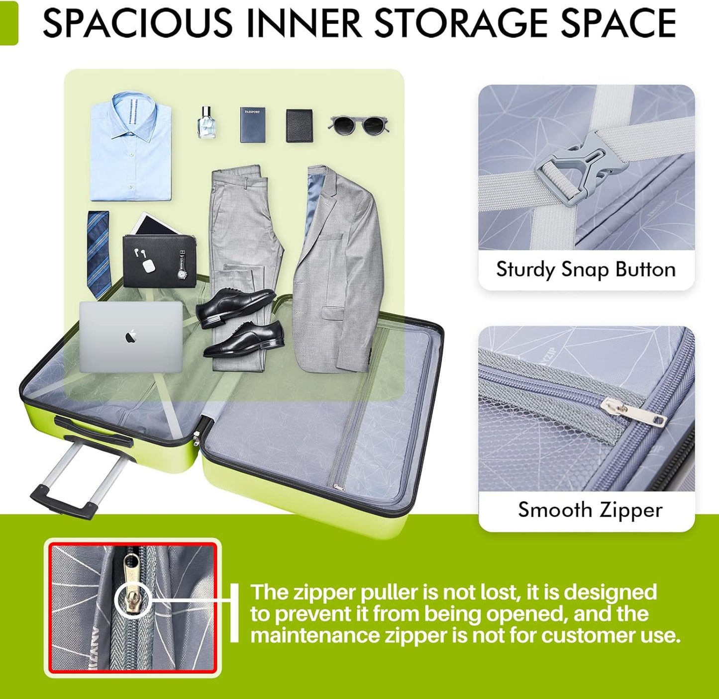 AnyZip Luggage PC ABS Hardside Lightweight Suitcase with 4 Universal Wheels TSA Lock Carry-On 20 Inch Apple Green