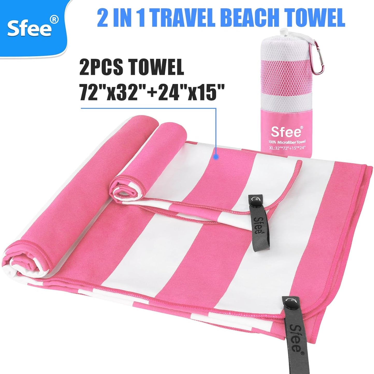 Sfee 2 in 1 Microfiber Oversized Beach Towel, Quick Dry Towel Travel Towel Camping Towel Super Absorbent Compact Lightweight Sports Gym Towels for Beach,Gym, Hiking, Pool, Backpacking, Bath, Yoga