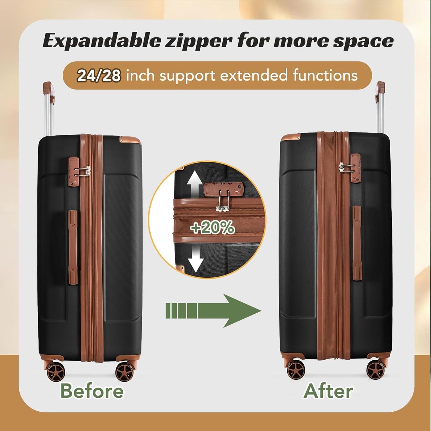 Merax 24 Inch Expandable Checked Luggage, Hardshell ABS Medium Suitcase with Spinner Wheels, TSA Lock, Lightweight Travel Suitcase for Long Trips and Vacations