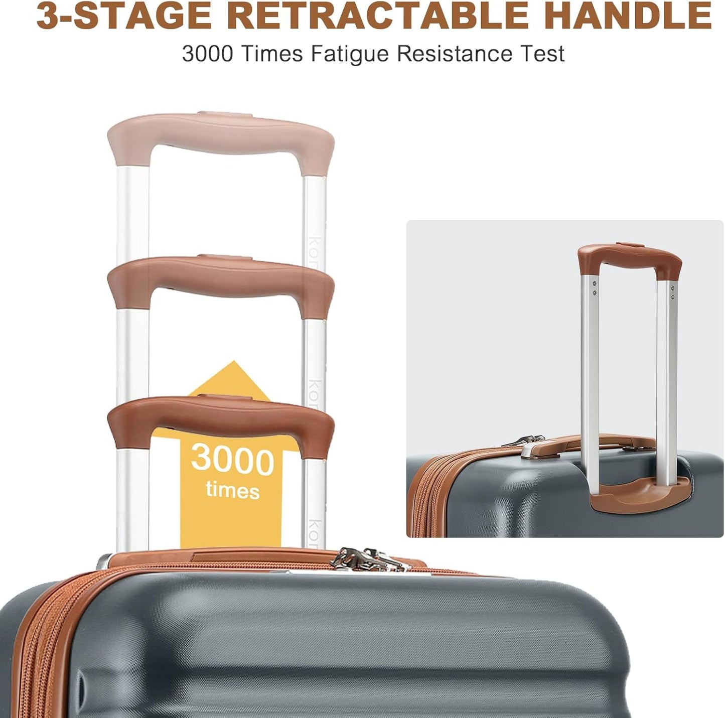 Kono Airline Approved Carry On Luggage 22x14x9 inches, with TSA Lock, 20 Inch Expandable Lightweight Hardshell Suitcase (Grey brown, Suitable for 1-3 Days of Travel)